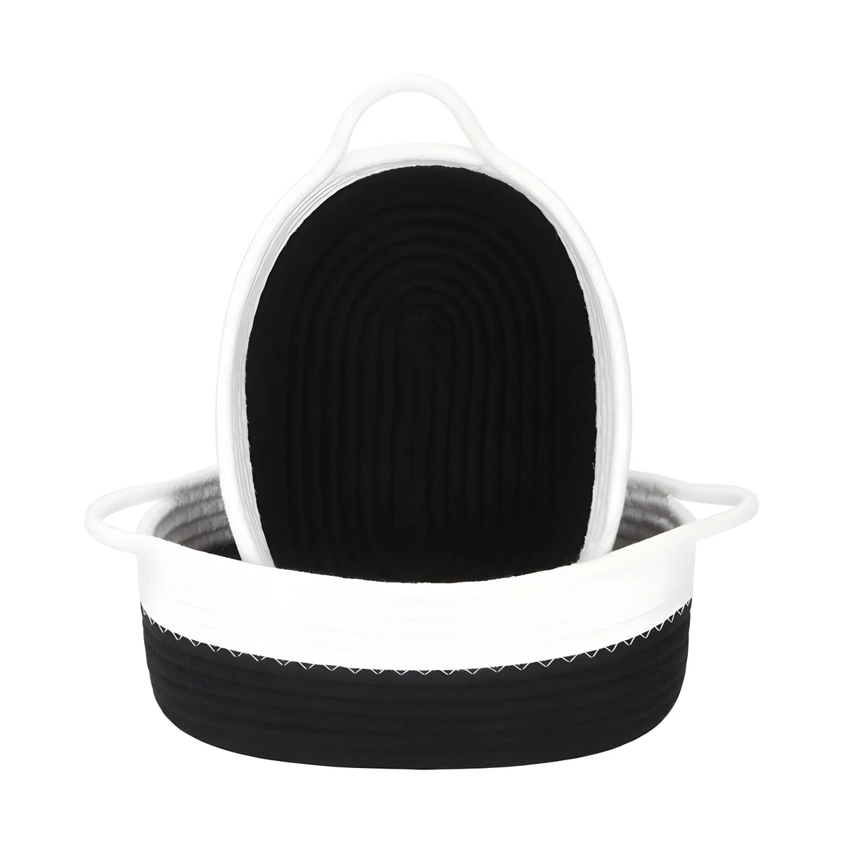 Cotton Black White 2 Pcs Storage Basket For Clothes (Black-White)