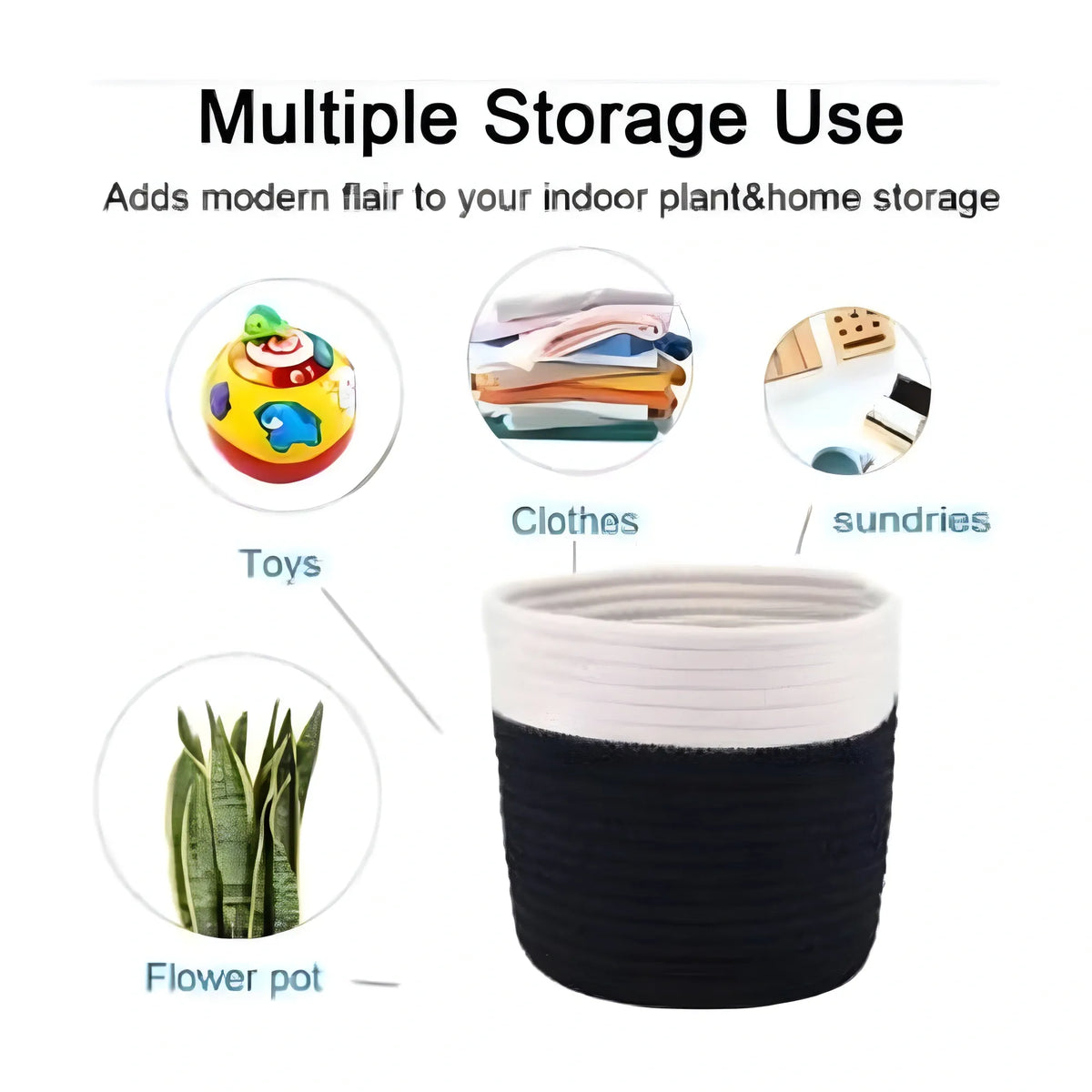 Cotton Flower Pot With Out Lid (White-Black)