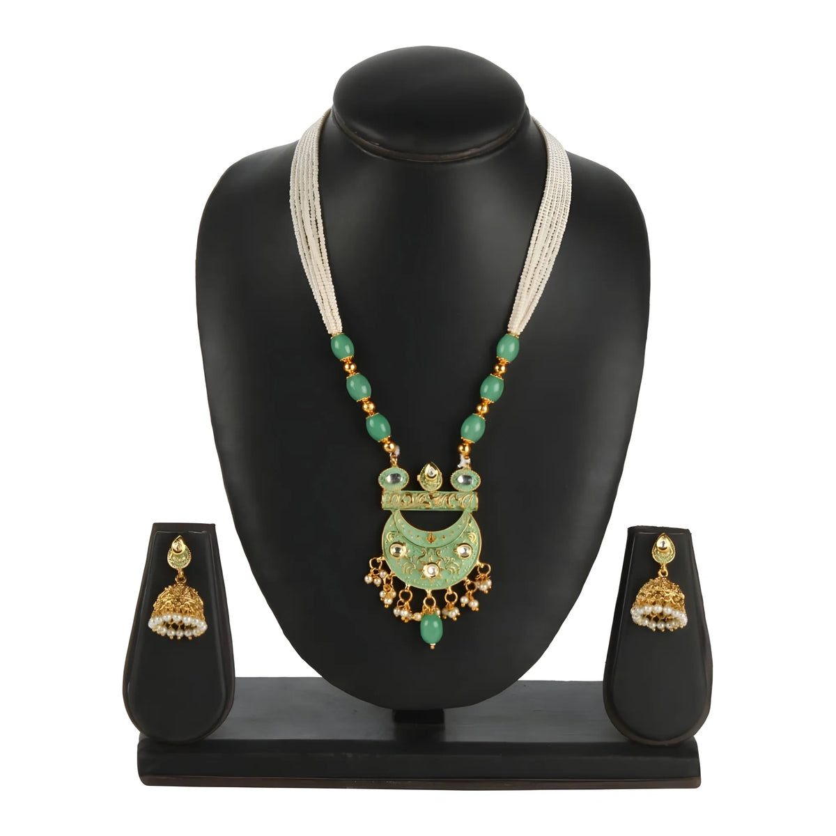 Women's Rose Gold Plated Alloy Necklace & Earings Set (Green)