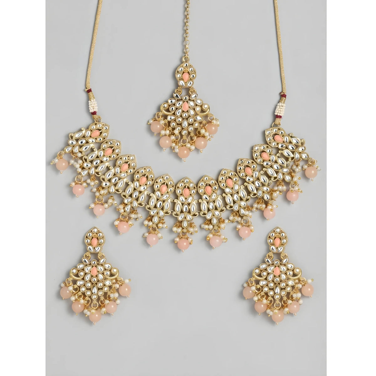 Women's Rose Gold Plated Alloy Necklace & Earings Set (Pink)