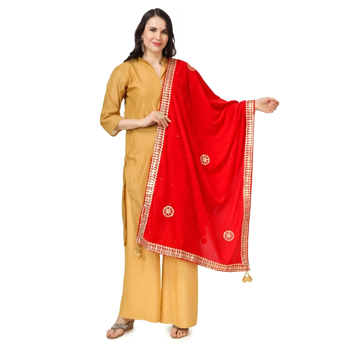 Women's Velvet Gotta Patti Dupatta (Red, Length: 2.25 to 2.50 Mtr)