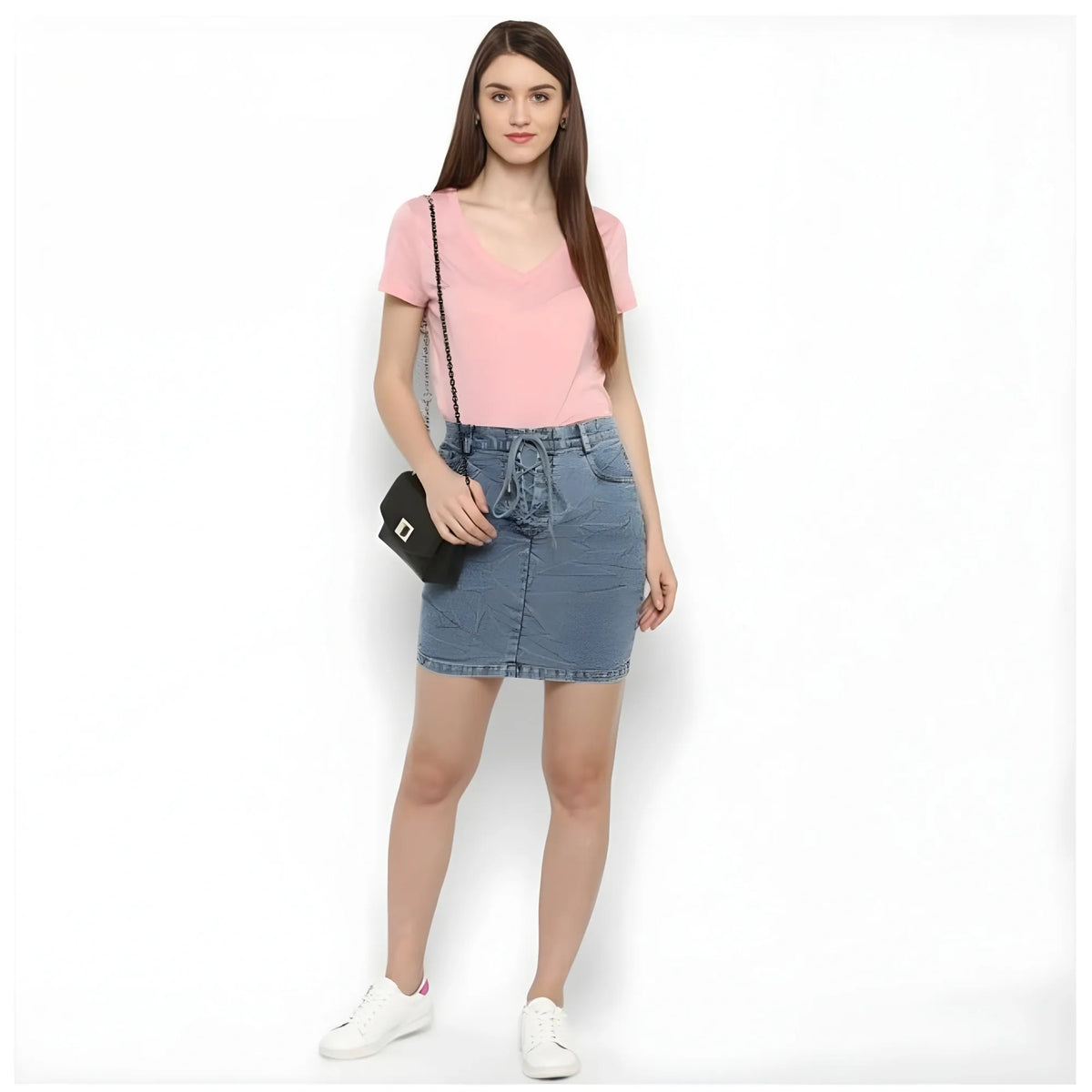 Women's Denim Draw String Buttoned Skirt (blue) | Women Signature Collection