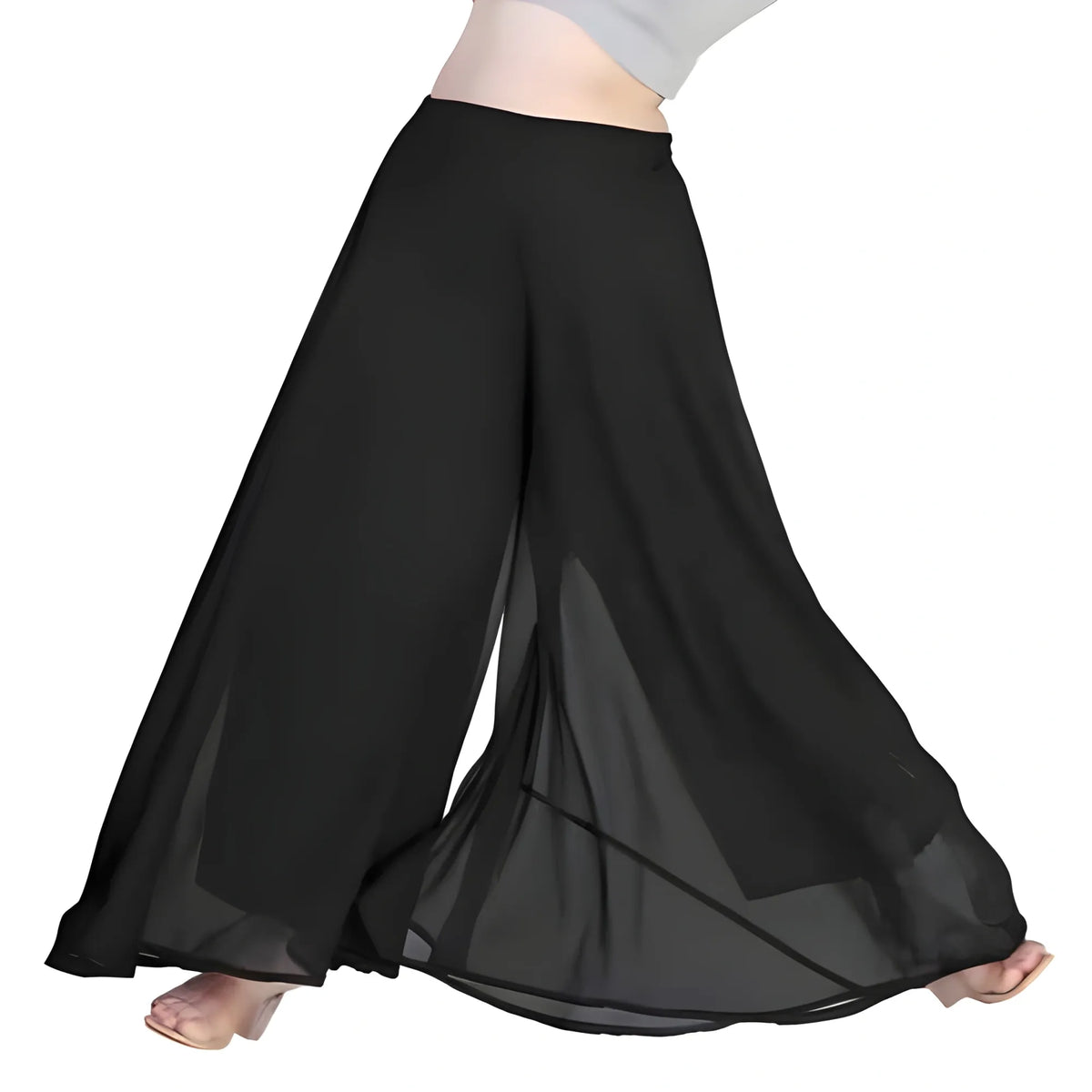 Women's Pack of 1 Georgette Solid High Rise Wide Leg Flared Palazzo with Elastic Waist (Black)