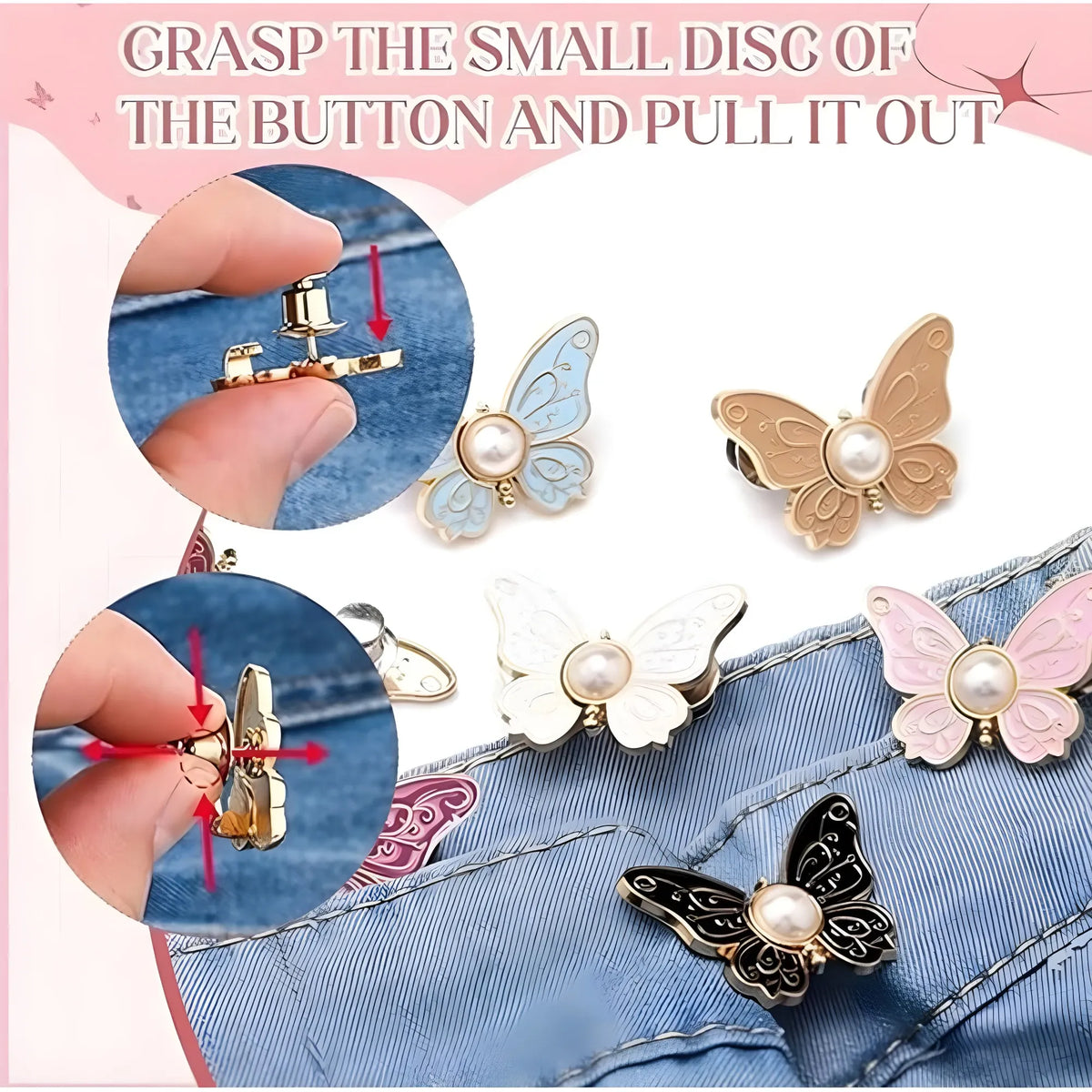 Pack of 3 Jeans Clip Butterfly (Multicolor)