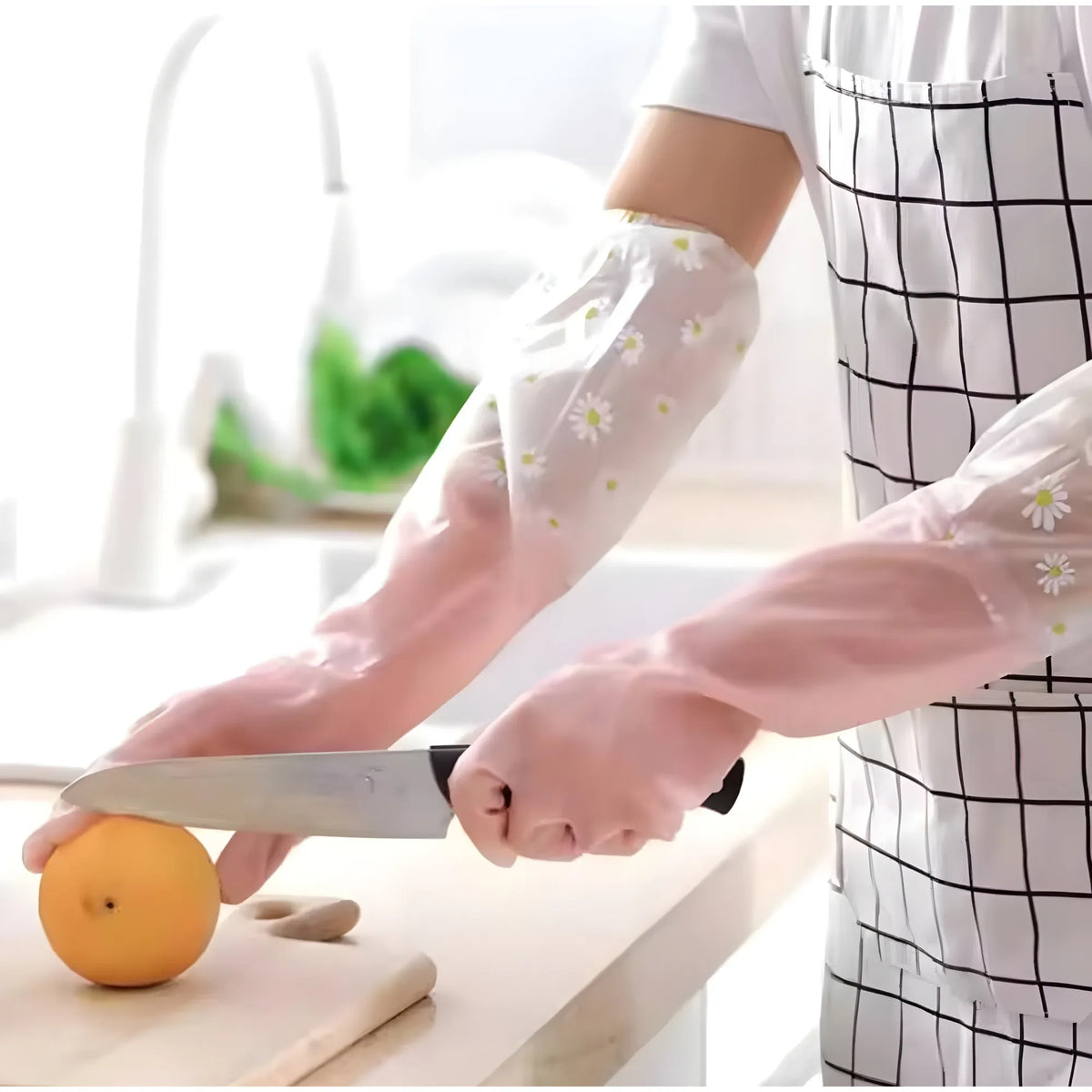 PVC Transperant Full Gloves (Peach)
