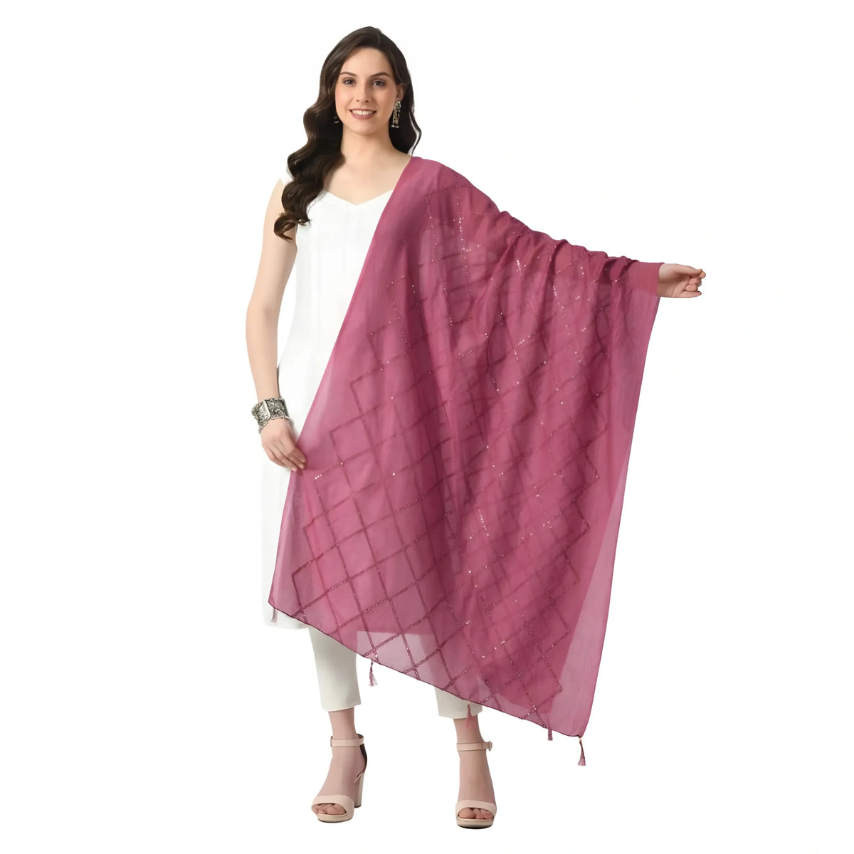 Women's Chanderi Self Design Dupatta (Levender, Length: Free Size)