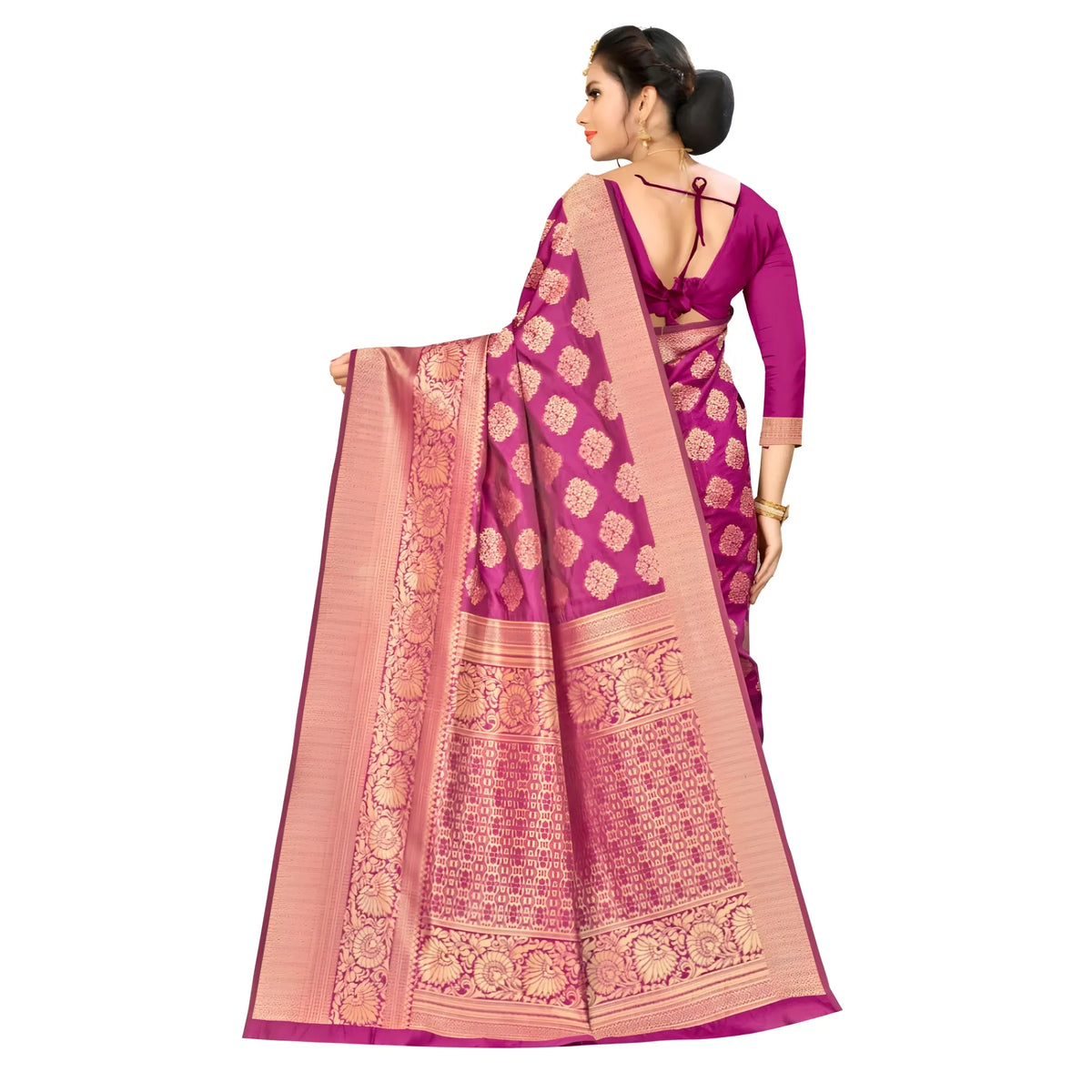 Women's Banarasi silk Saree with Blouse (Wine, 5-6mtr)