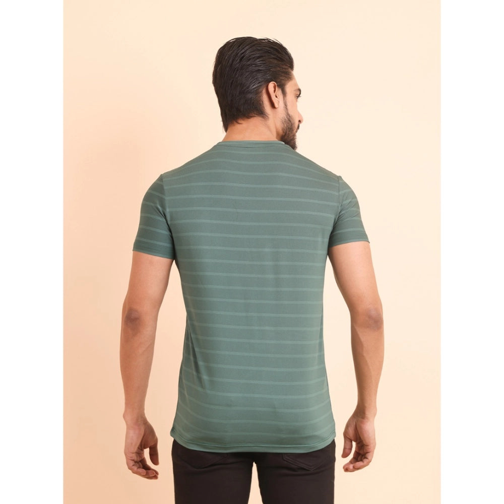 Men's Casual Nylon Solid Half Sleeve Round Neck T Shirt (green) | Men Signature Collection