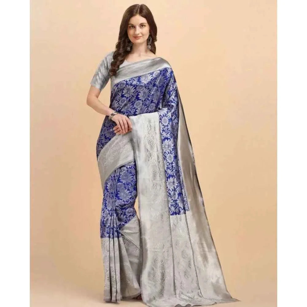 Azure Celine Soft Lichi Silk Saree with Unstitched Blouse 5.5 m