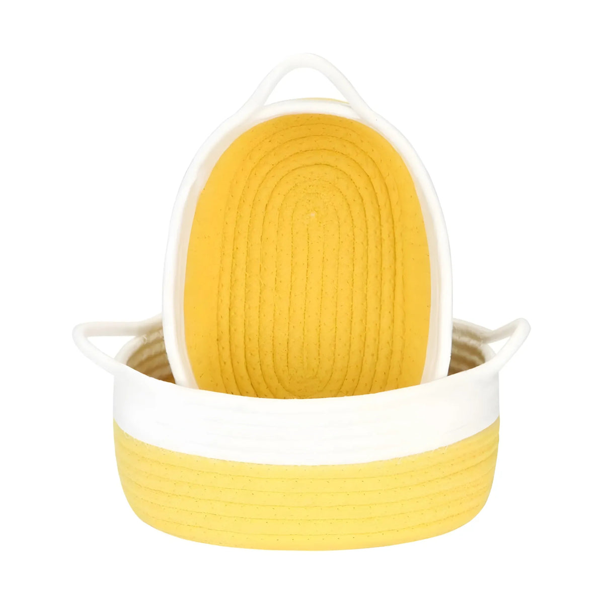 Cotton White 2 Pcs Storage Basket For Clothes (Yellow-White)