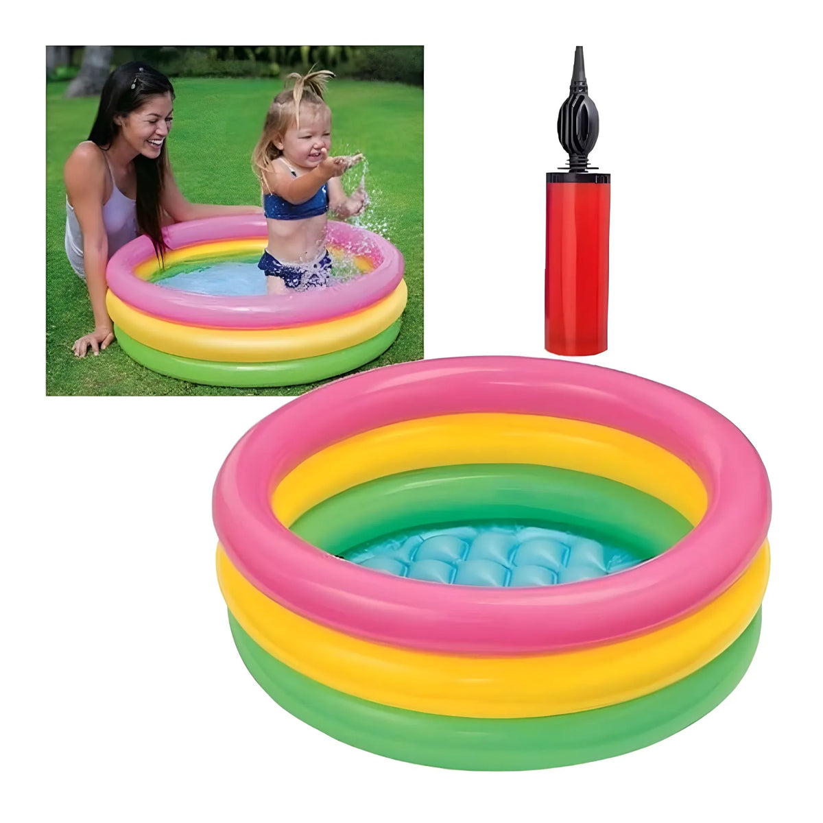 Plastic Bath Tub With Pump 2 Ft Round For Kids (Multicolor )