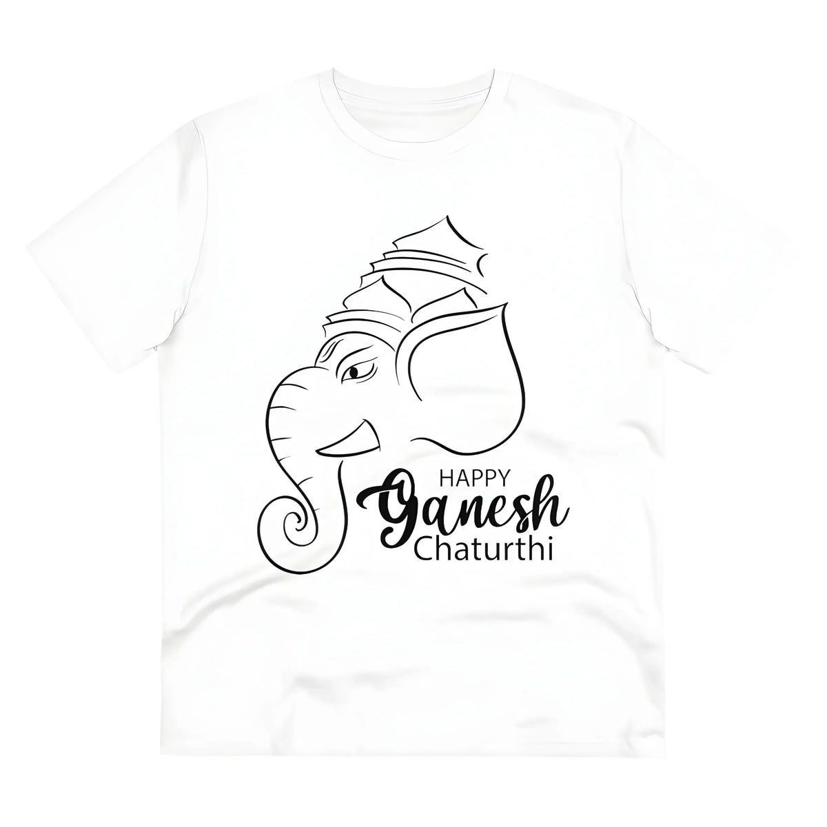 Men's PC Cotton Ganesh Printed T Shirt (Color: White, Thread Count: 180GSM)