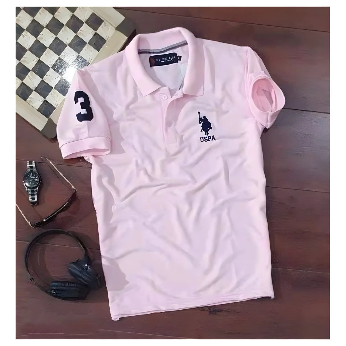 Men's Casual Half sleeve Solid Cotton Polo Neck T-shirt (Pink)