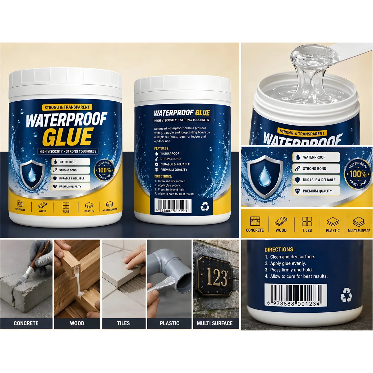 Pack of 2 Transparent Waterproof Glue 100 ML