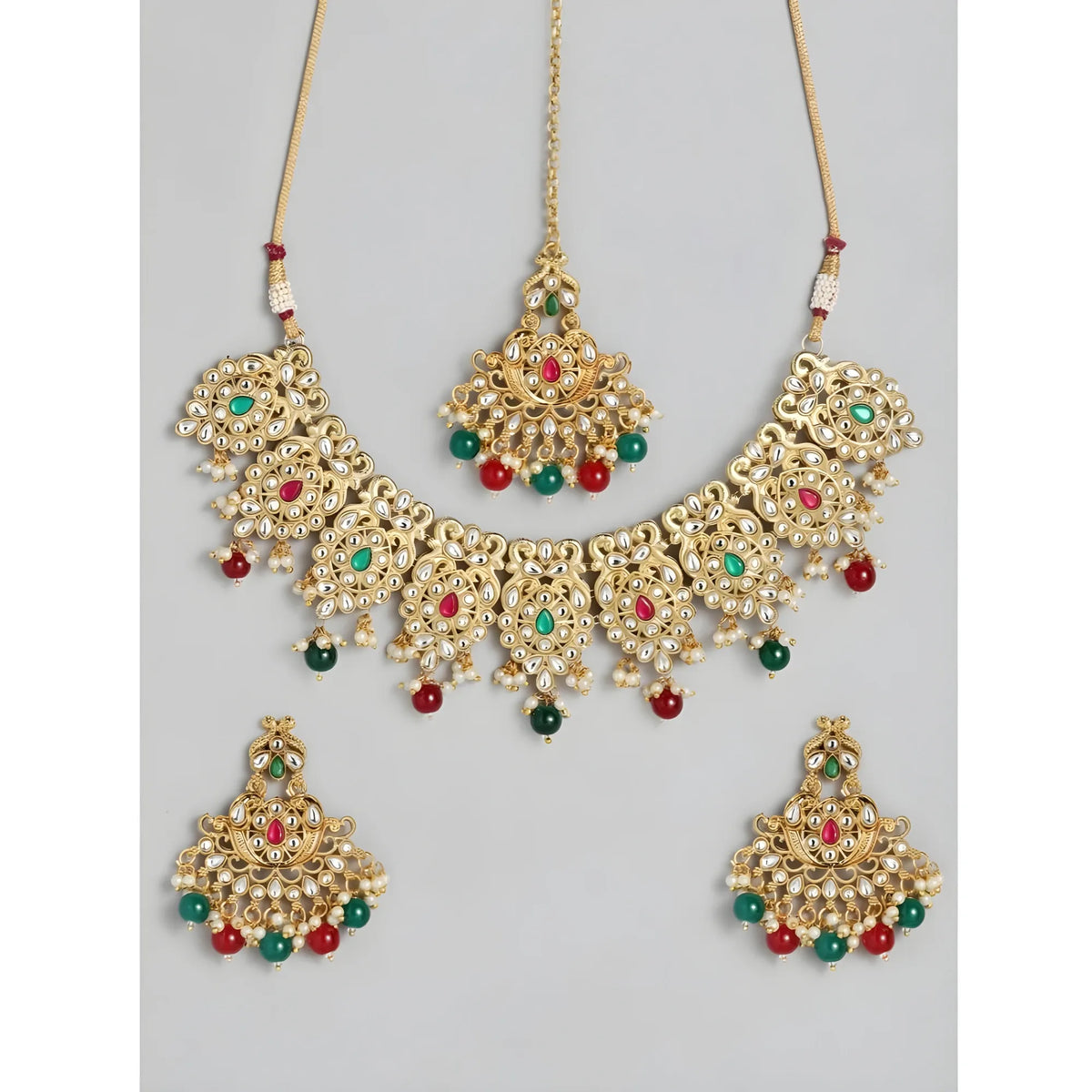 Women's Rose Gold Plated Alloy Necklace & Earings Set (Light Green)