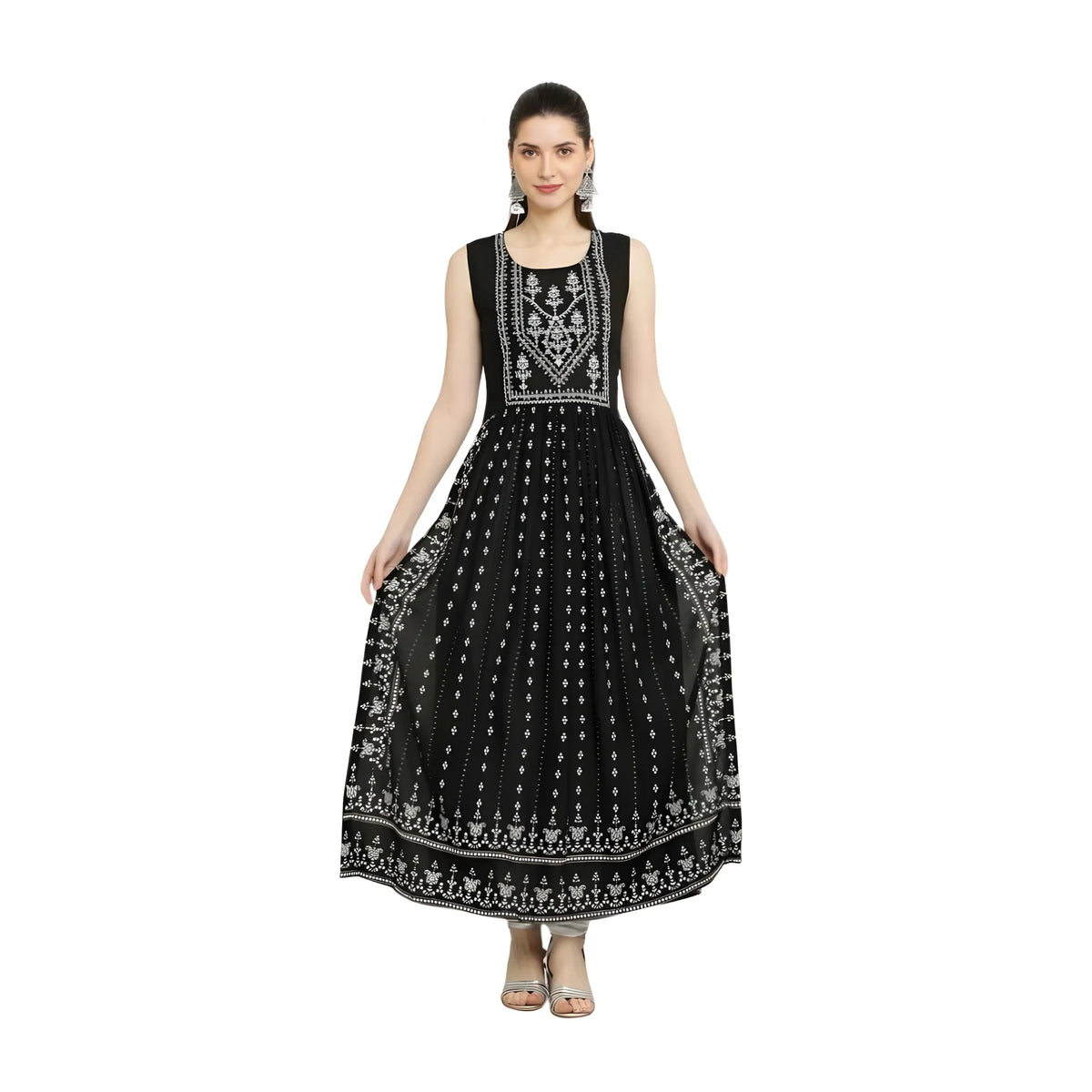 Women's Casual Rayon Sleeveless Kurti (Black)