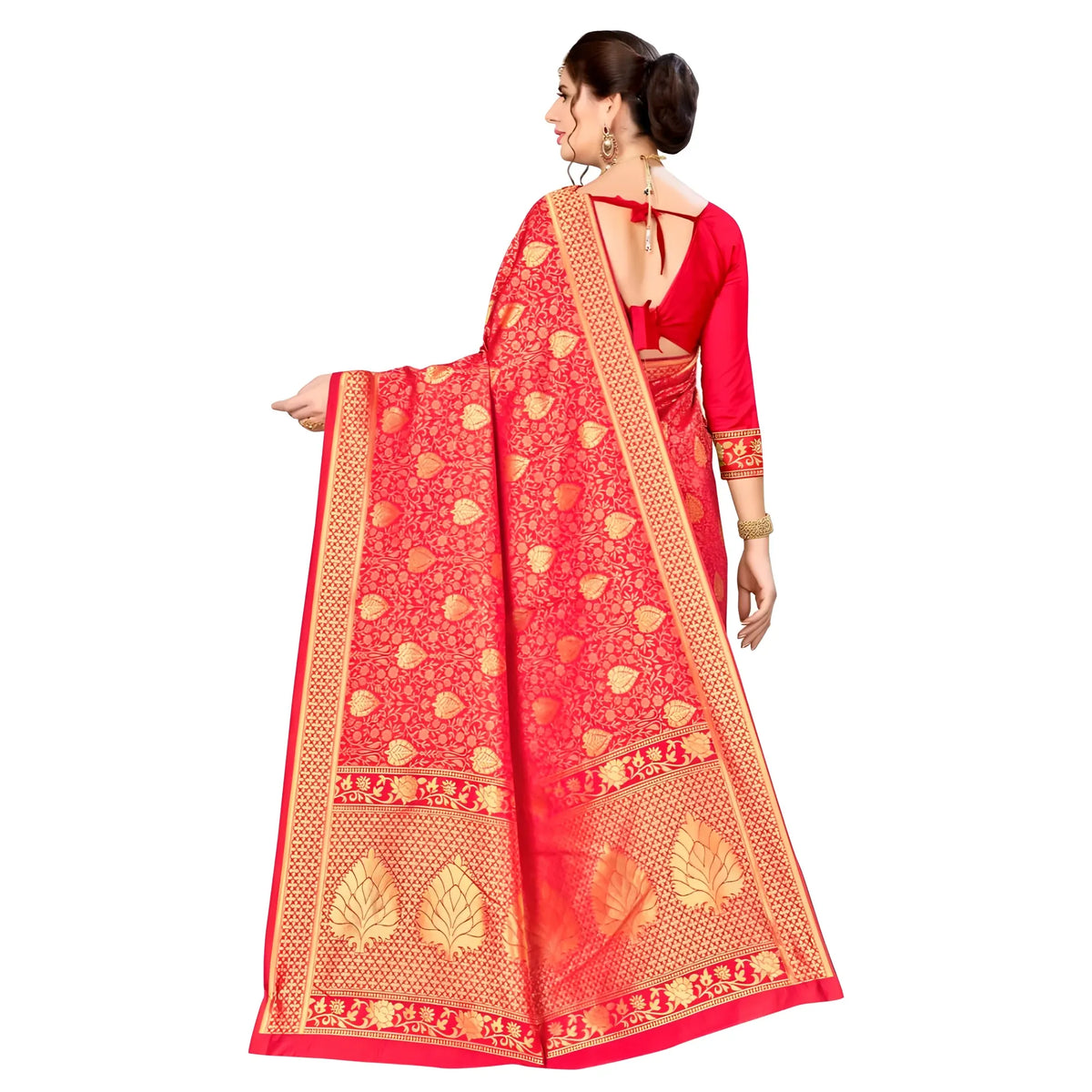 Women's Banarasi silk Saree with Blouse (Red, 5-6mtr)
