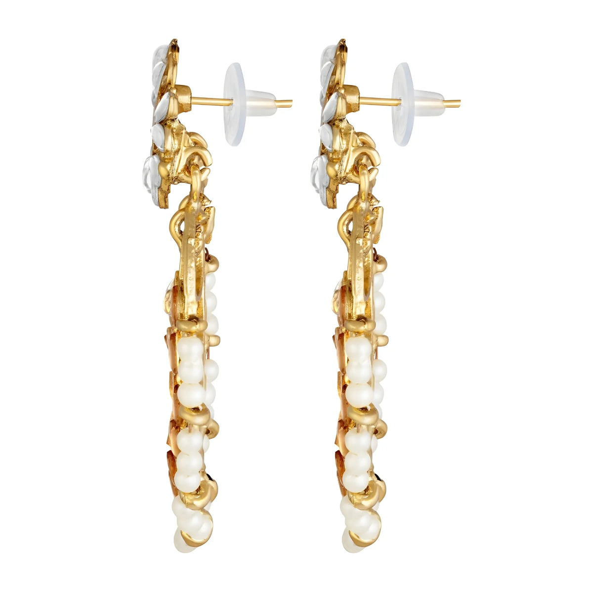 Women's Rose Gold Plated Alloy Kundan Earrings & Mangtikka (White & Gold)