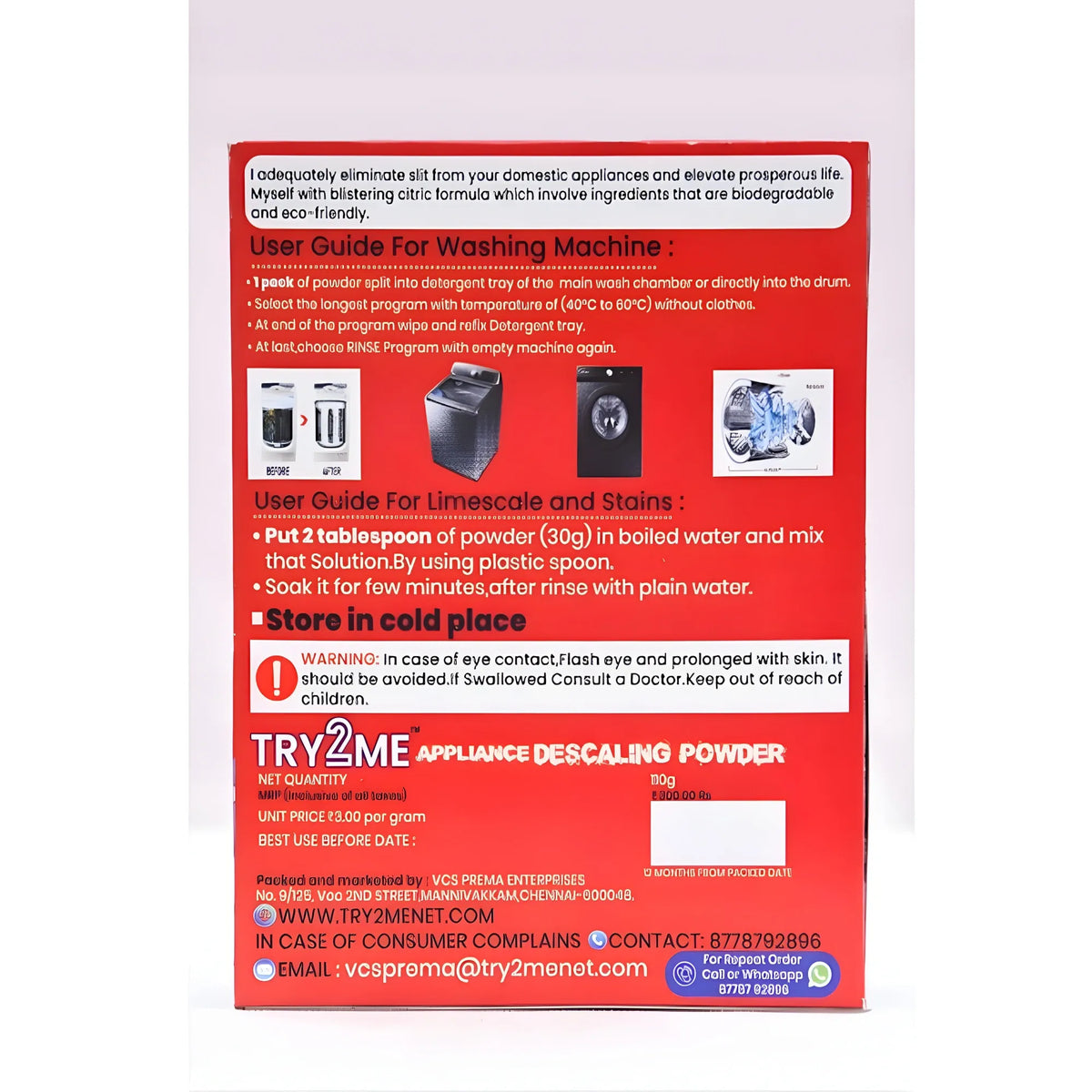 TRY2ME Washing Machine - Appliance Descaling powder (White)