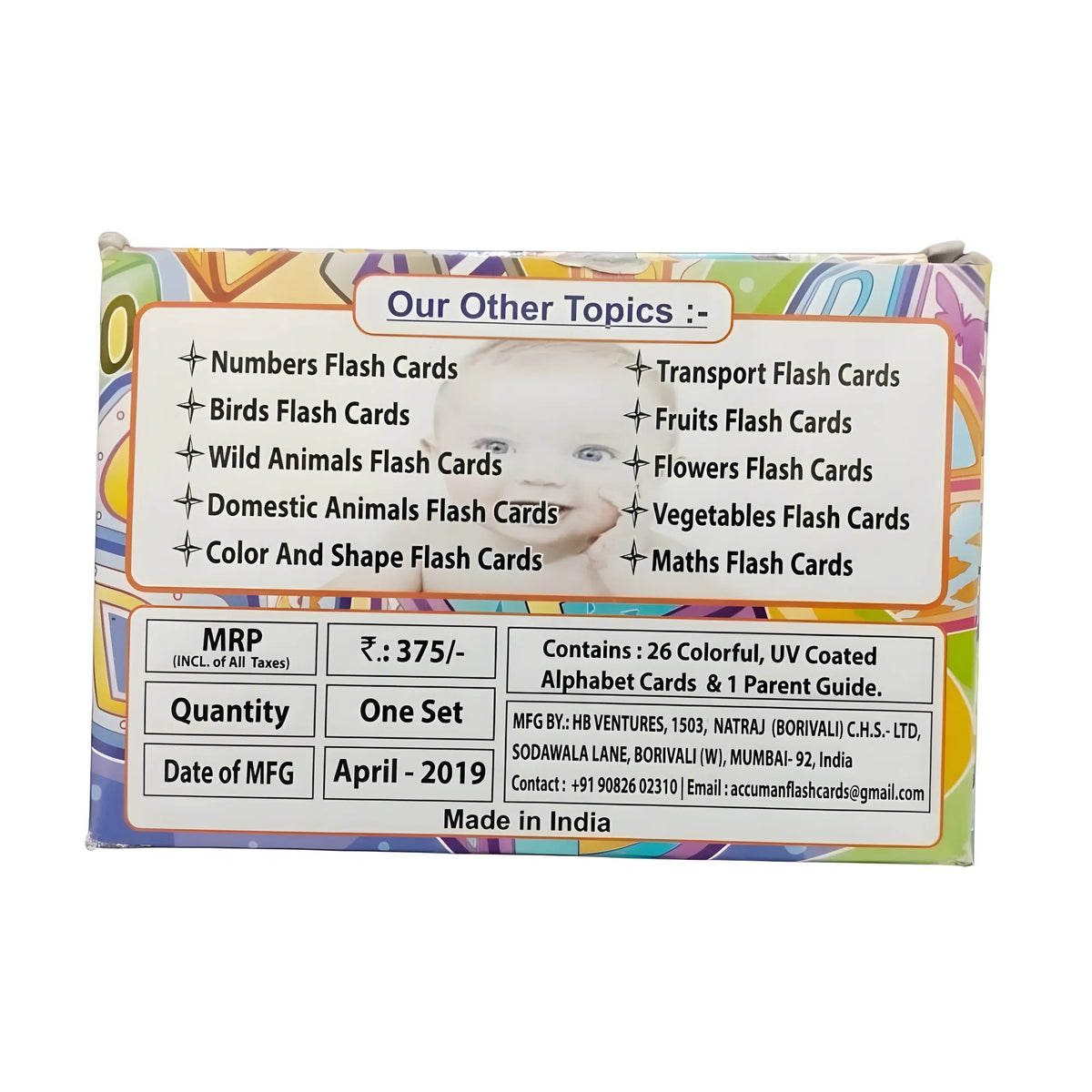 Alphapet Flash cards | Cardboard | Educational Toys| 2+ Years