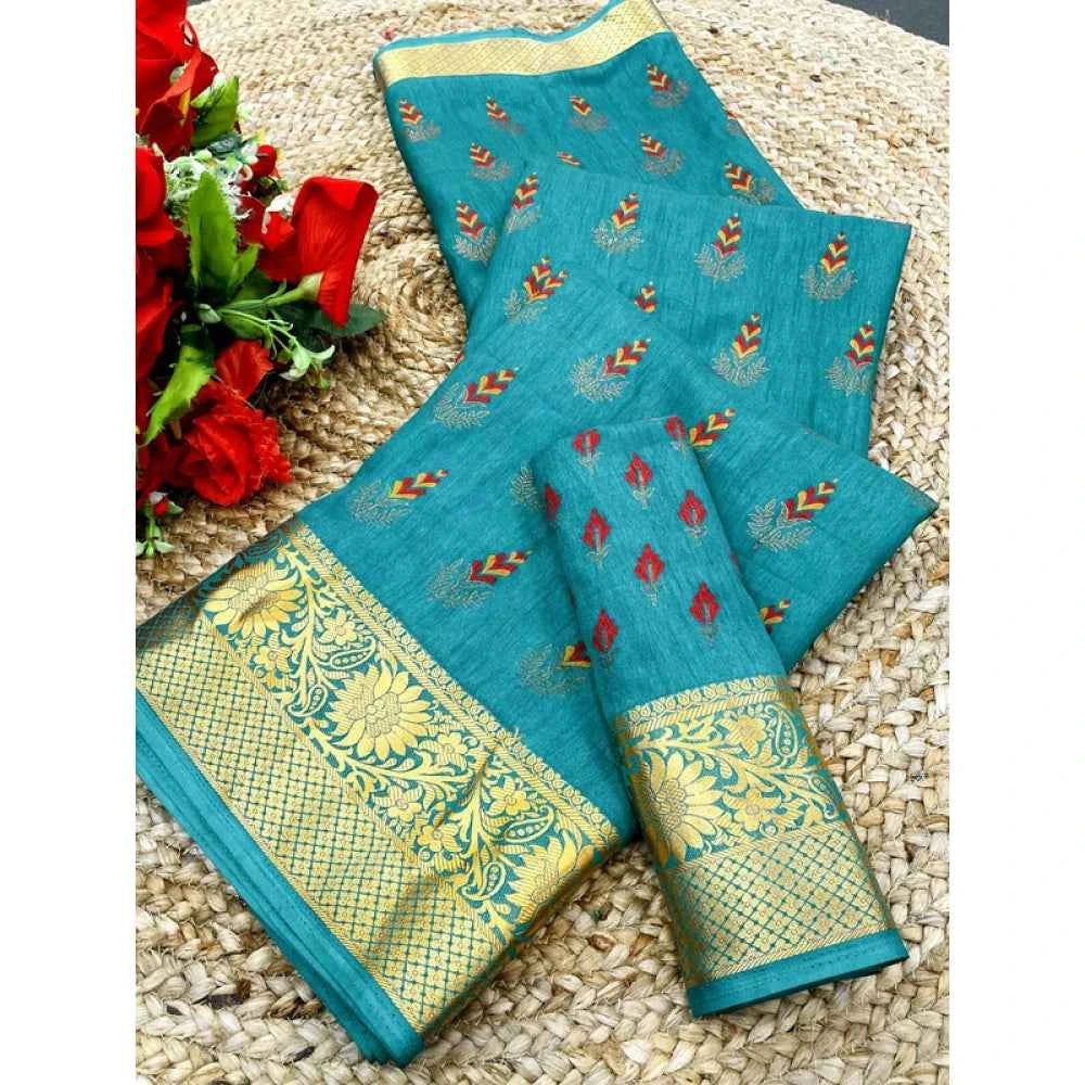 Azure Celeste Digital Dolla Silk Saree with Unstitched Blouse 5.5 m