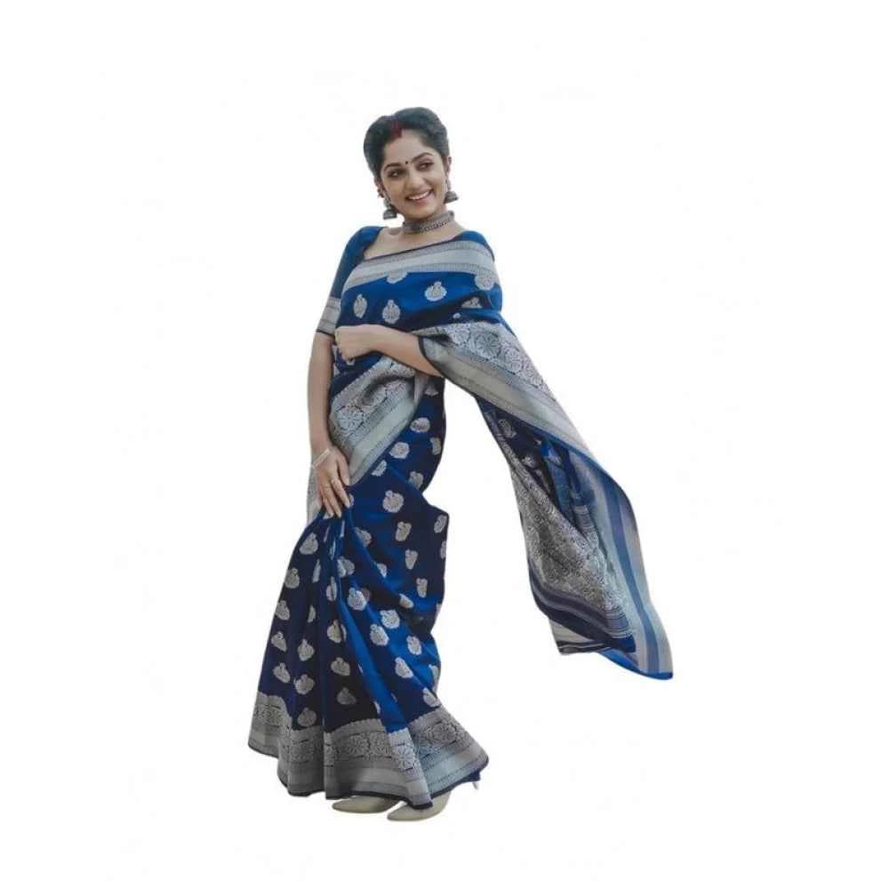 Azure Calla Soft Lichi Silk Saree with Unstitched Blouse 5.5 m
