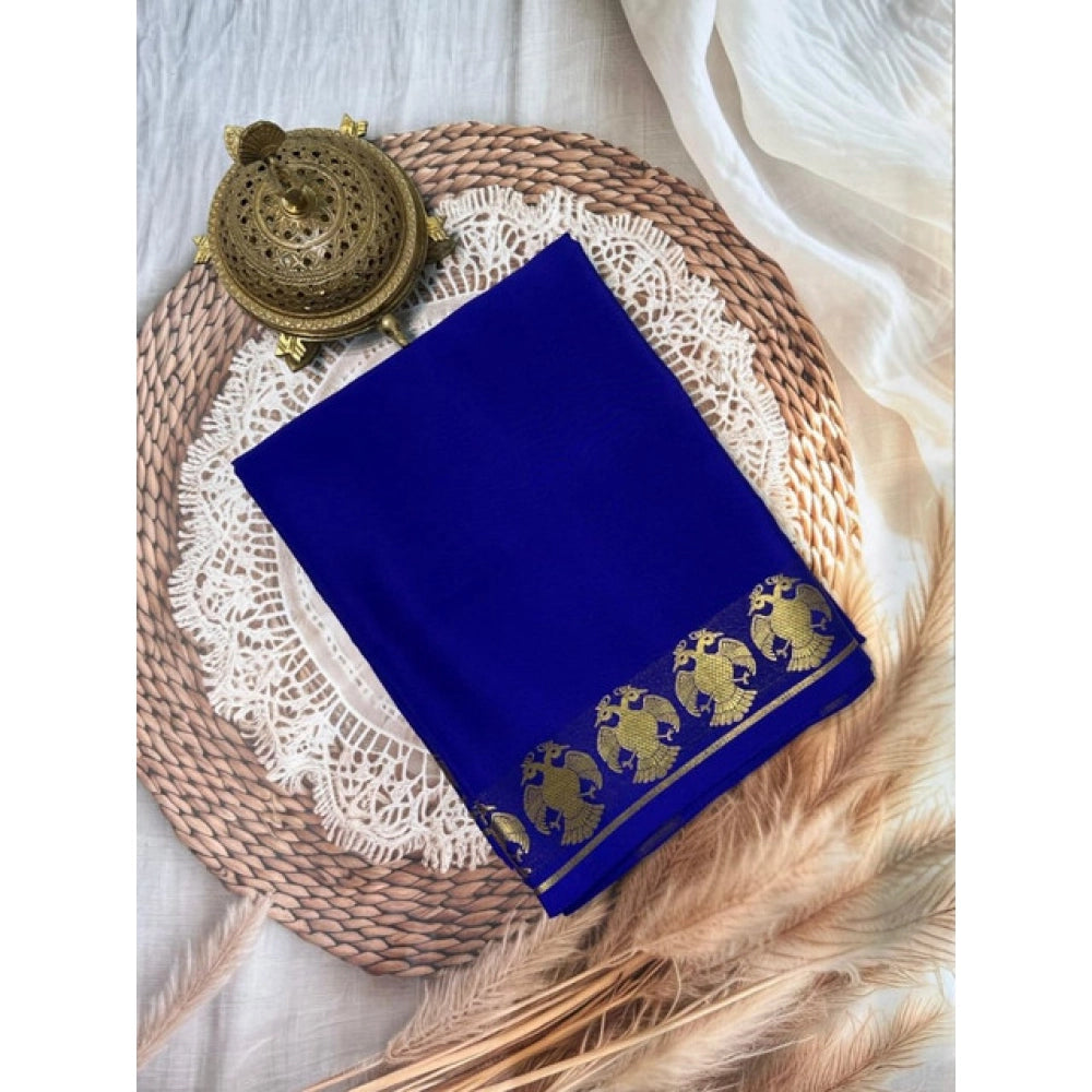 Women's Crepe Chit Pallu Solid Saree With Unstitched Blouse 5.5mtr (navy Blue) | Women Signature Collection