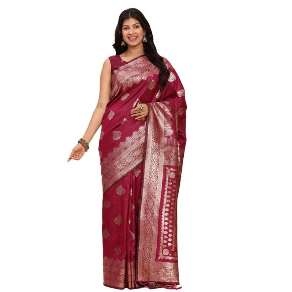 Women's Banarasi Silk Printed Saree With Unstitched Blouse 5.5mtr (magenta) | Women Signature Collection