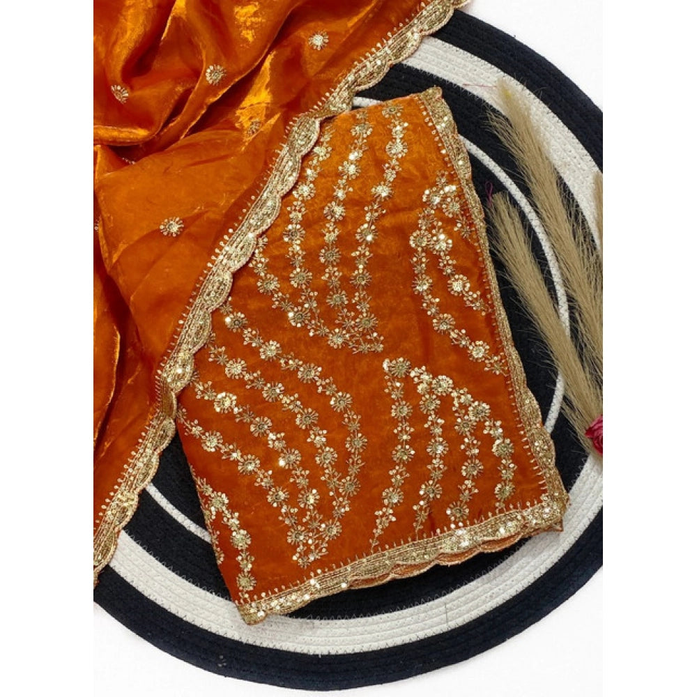 Women's Satin Embellished Saree With Unstitched Blouse 5.5mtr (orange) | Women Signature Collection