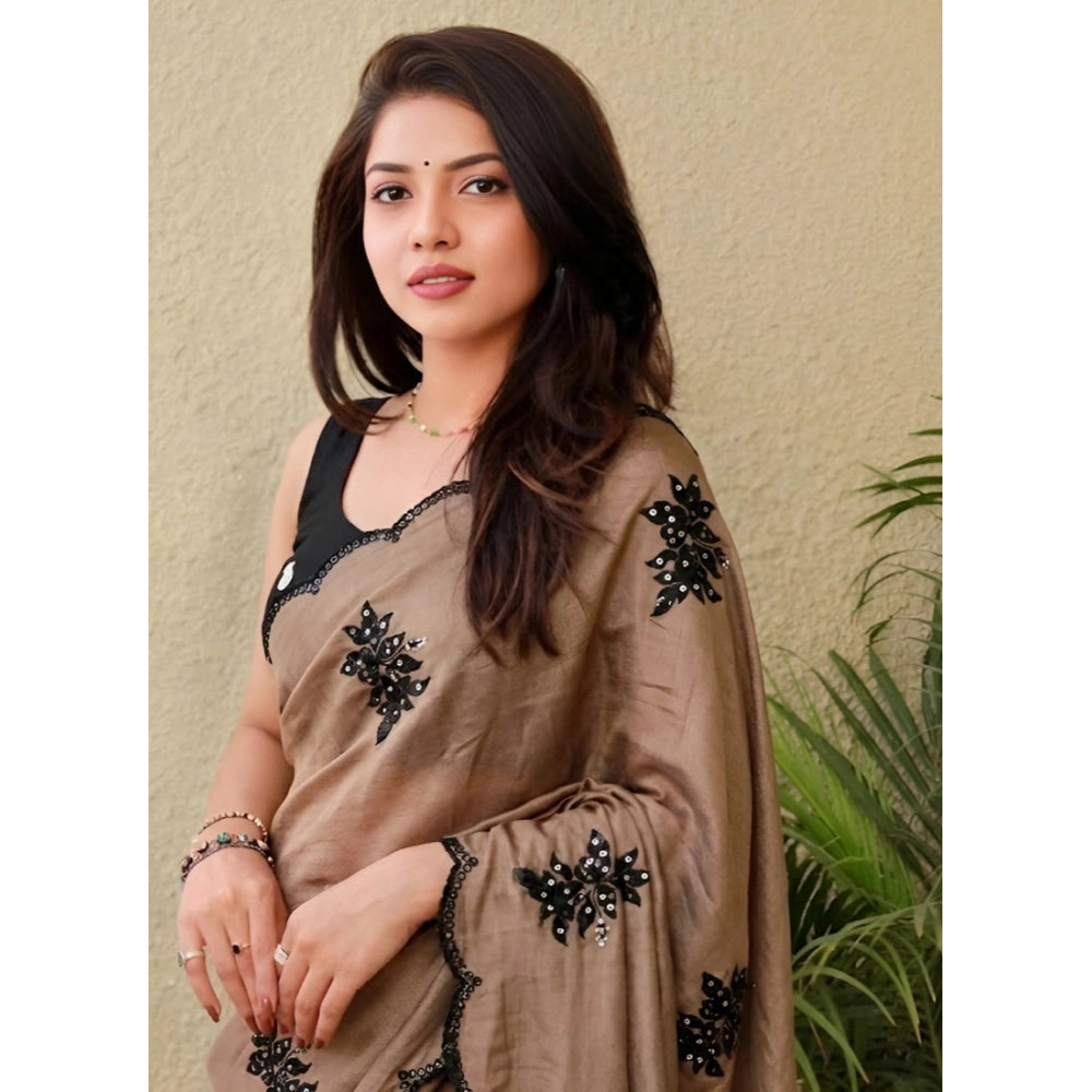 Women's Viscose Silk Embroidered Saree With Unstitched Blouse 5.5mtr (brown) | Women Signature Collection