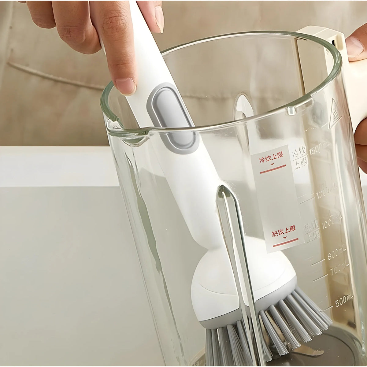 TPR-Plastic Solid Electric Liquid Soap Dispensing Cleaning Brush with Handle (Grey-White)
