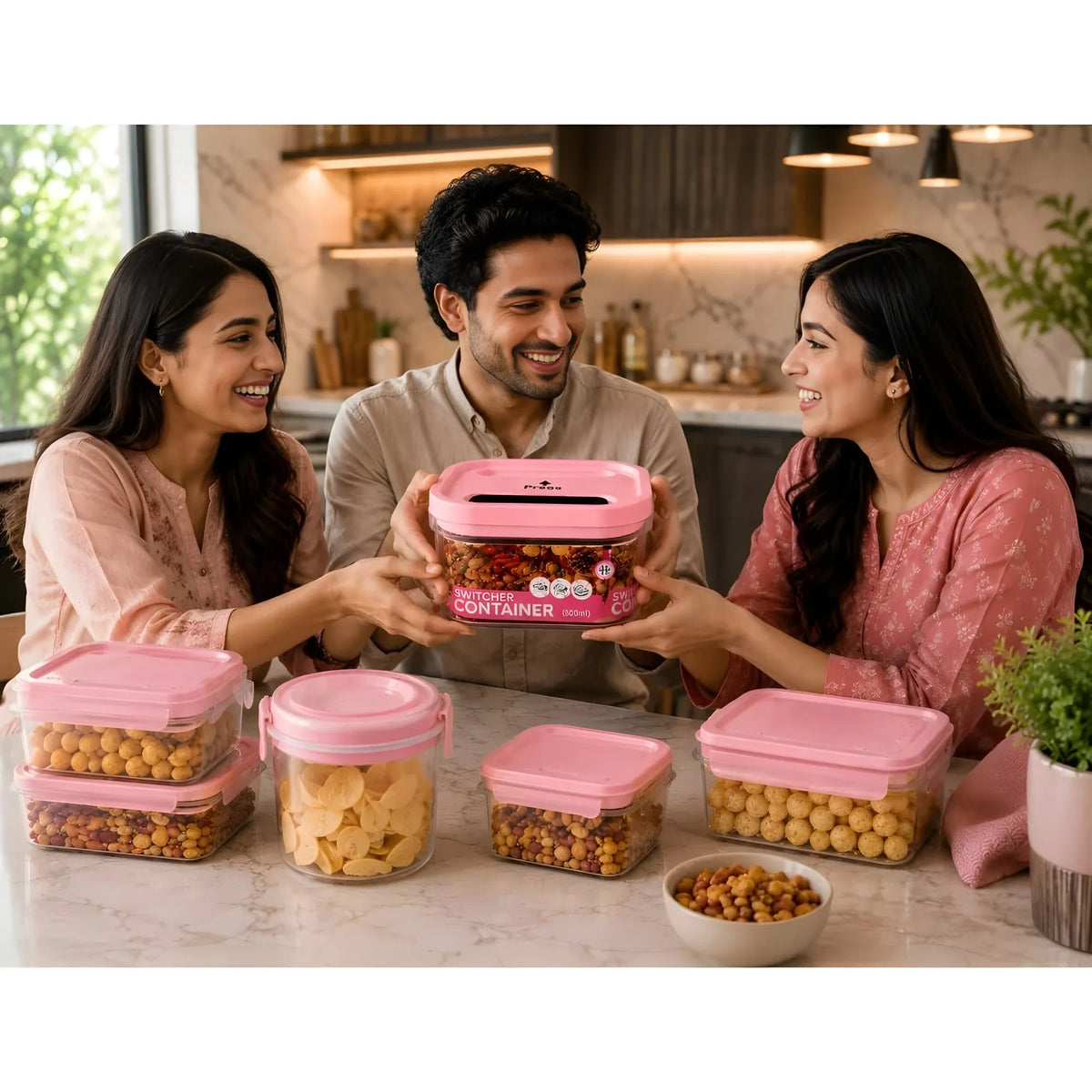 Pack of 2 Switchers Airtight Storage Container Set 500 ML (Pink)