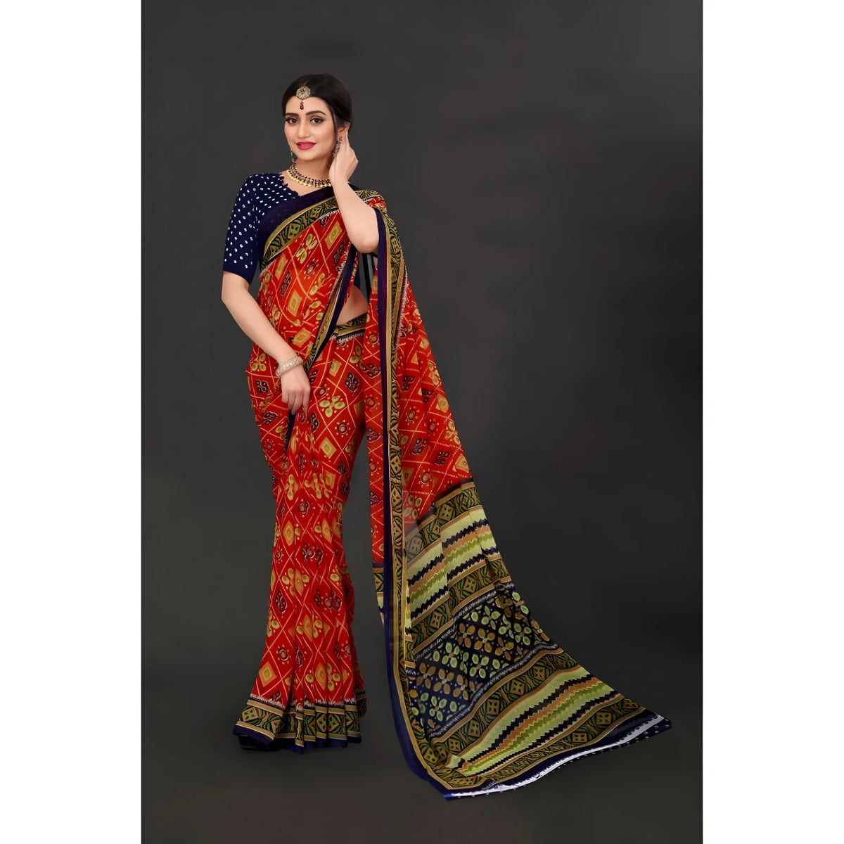 Women's Georgette Floral Print Saree With Unstitched Blouse 5.5Mtr (Multicolor)