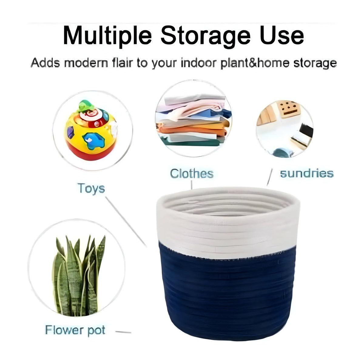 Cotton Flower Pot With Out Lid (White-Blue)