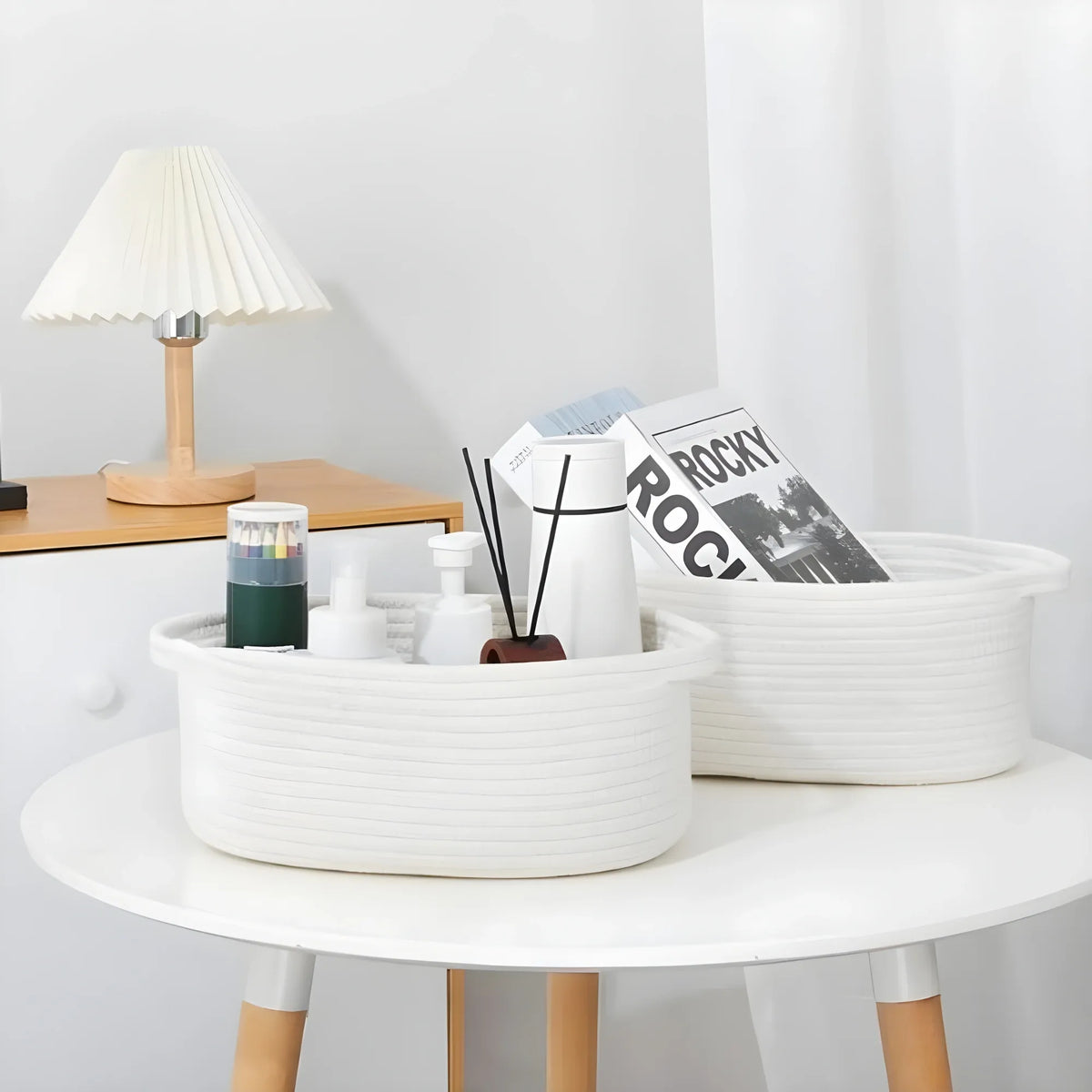 Cotton 10x7x4 Inch2 Pcs Oval Storage Basket For Clothes (White)