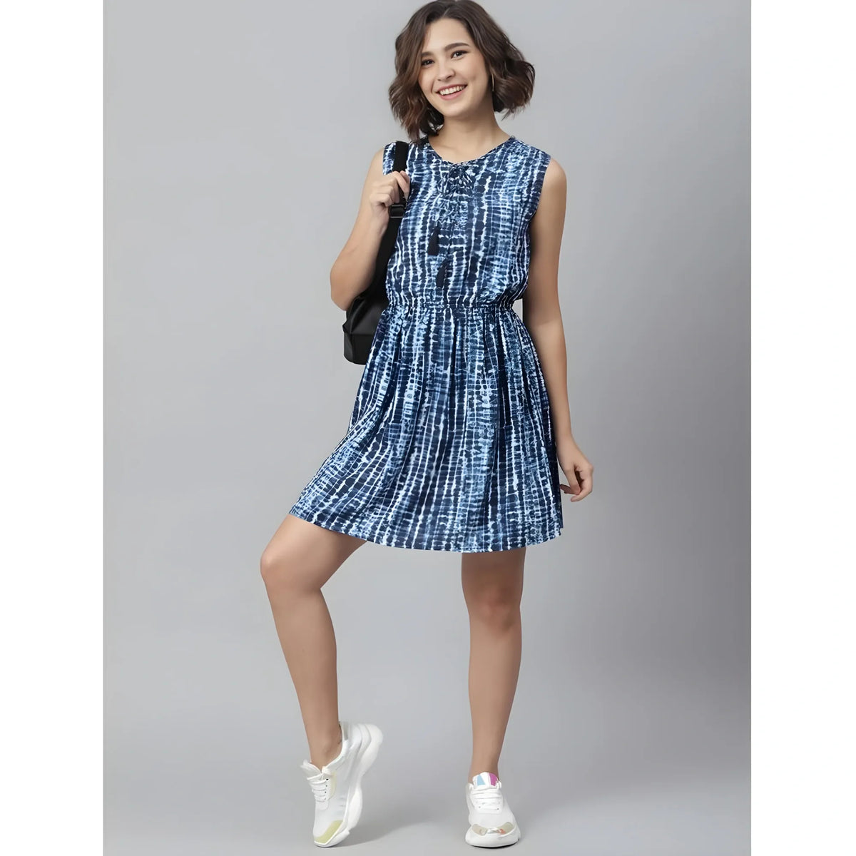 Women's Rayon Tie & Dye Sleeveless Above Knee Dress (blue) | Women Signature Collection