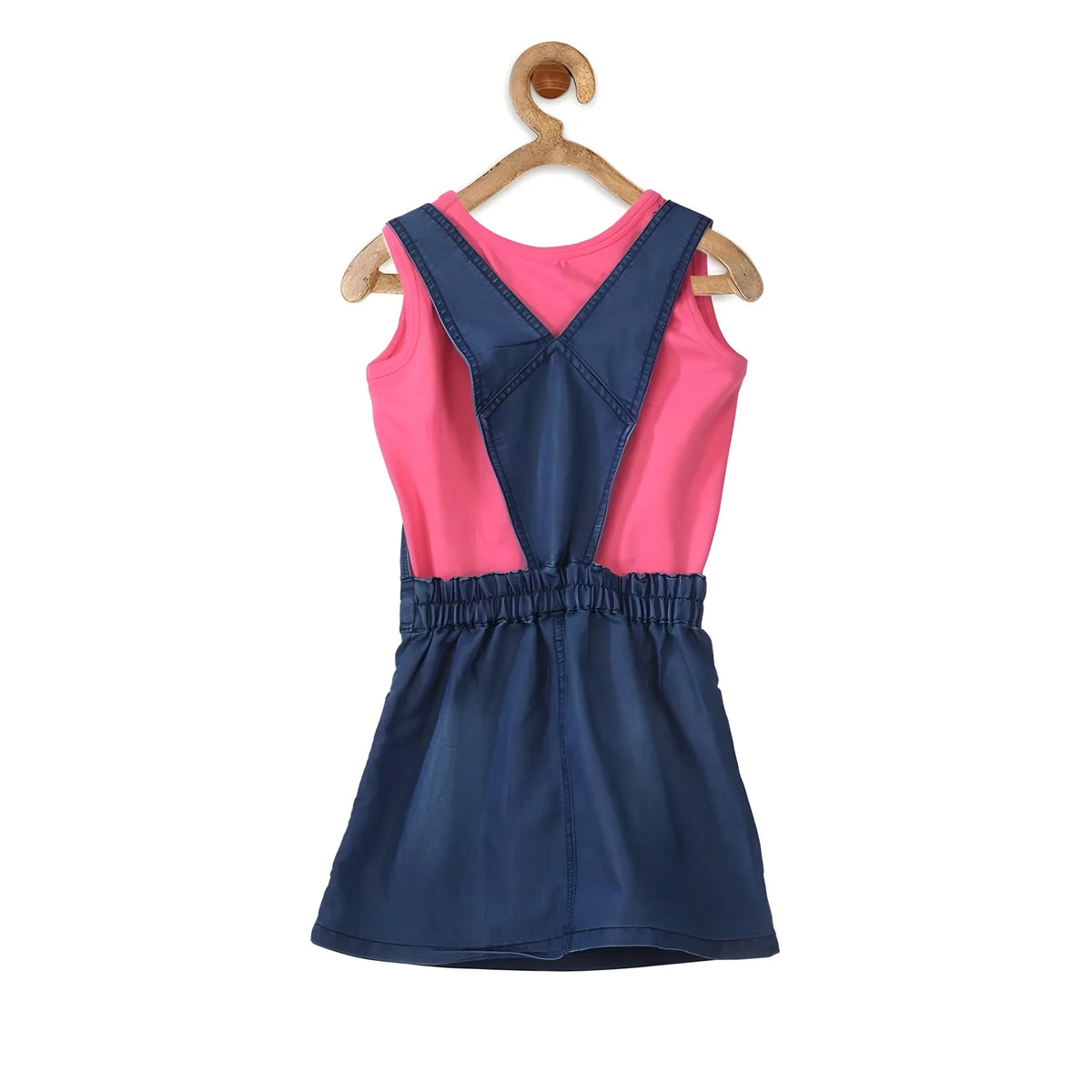 Girl's Denim & Cotton Bow Sleeveless Dungaree (pink) | Kids Signature Collection