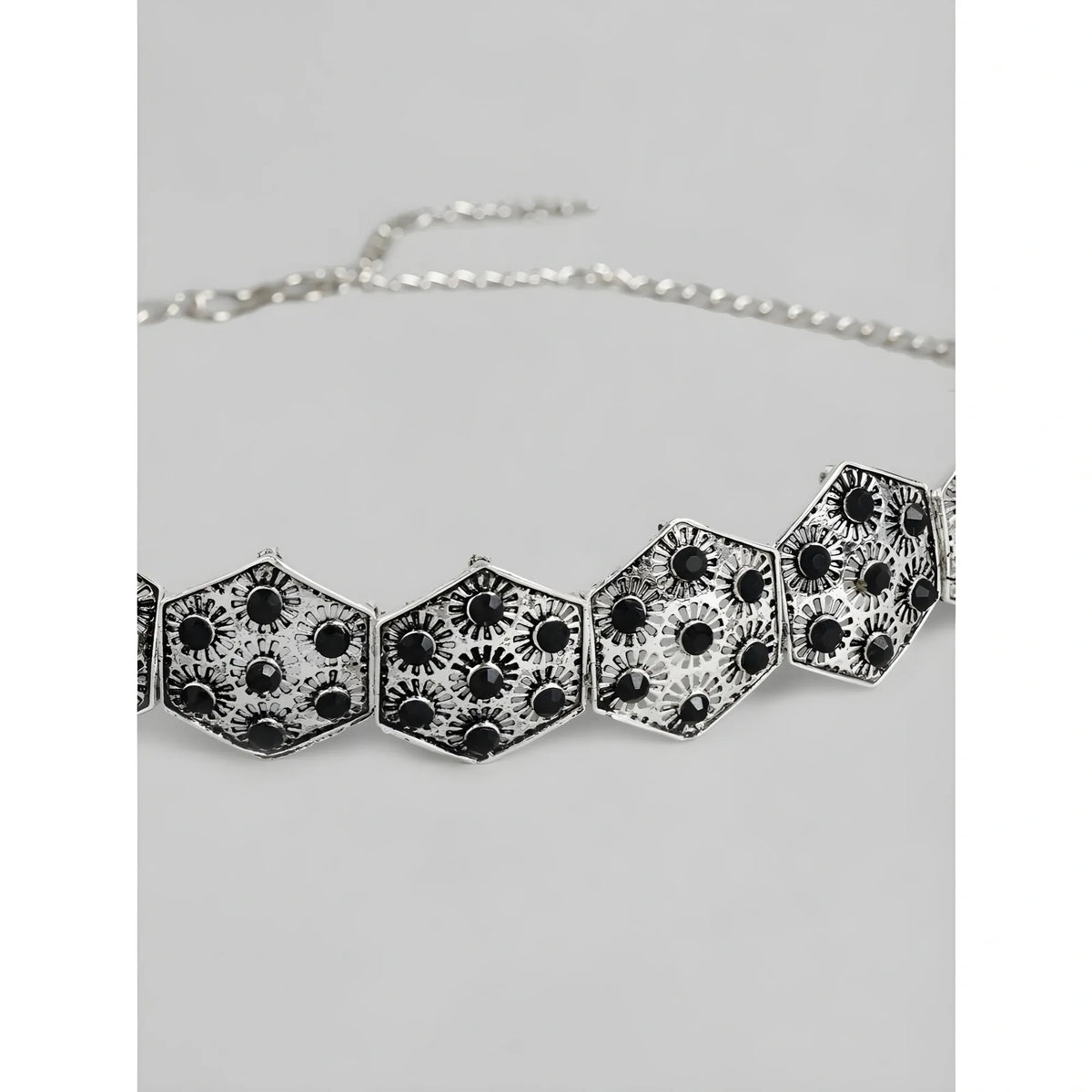 Women's Rose Gold Plated Alloy Choker (Silver & Black)