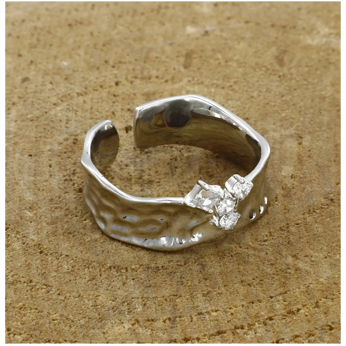 Stainless Steel Silver Polish Freesize Western Finger Ring (Silver Plated)