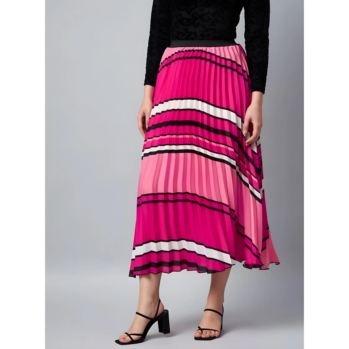 Women's Satin Pleated Elasticated Skirt (pink) | Women Signature Collection
