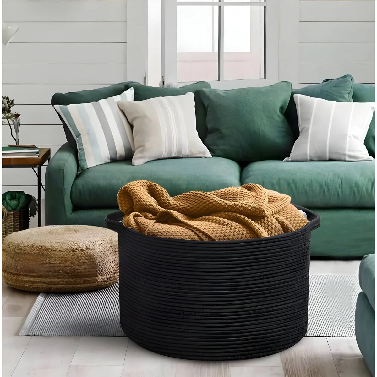 Cotton Pack Of_1 14x12 Inch Storage Basket For Clothes With Out Lid (Black)