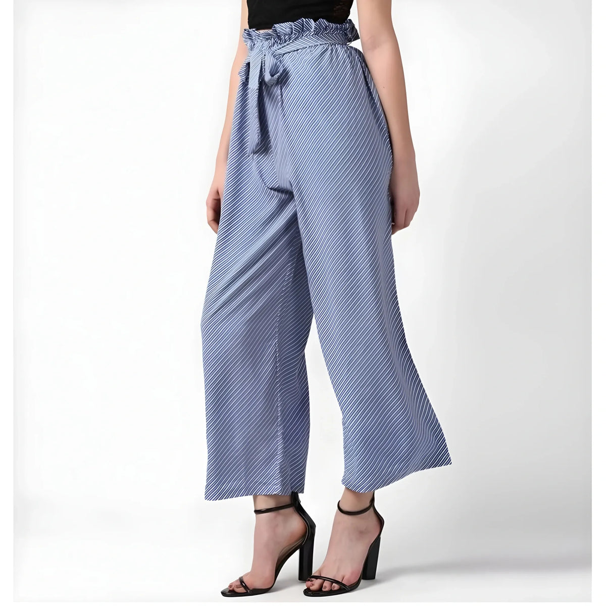 Women's Polyester Striped Elasticated Trousers (blue) | Women Signature Collection
