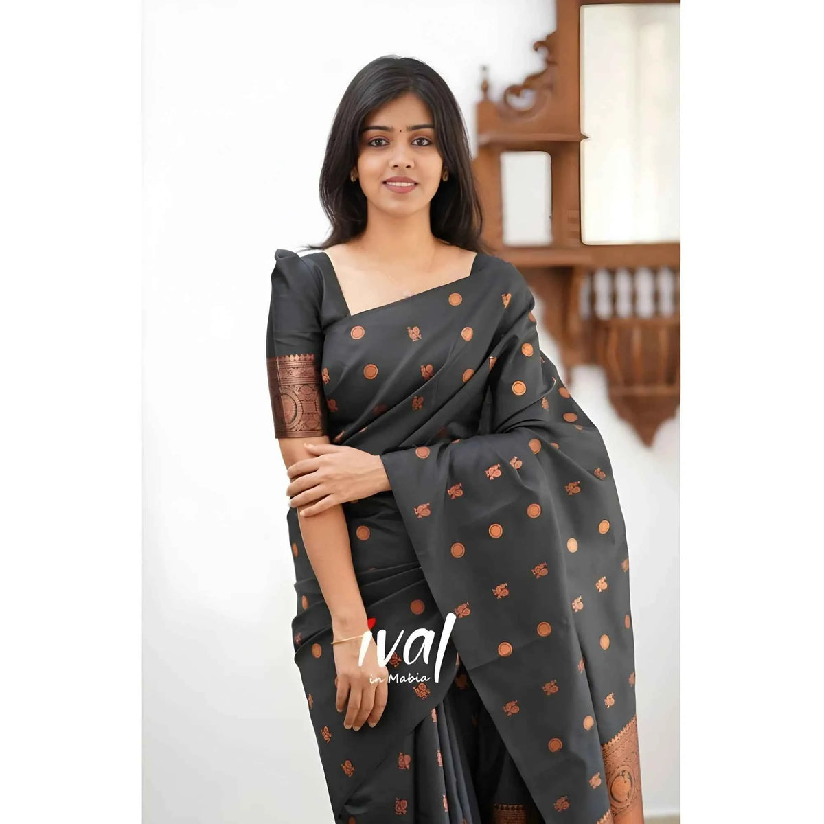 Lumi Soft Lichi Silk Printed Saree With Unstitched Blouse