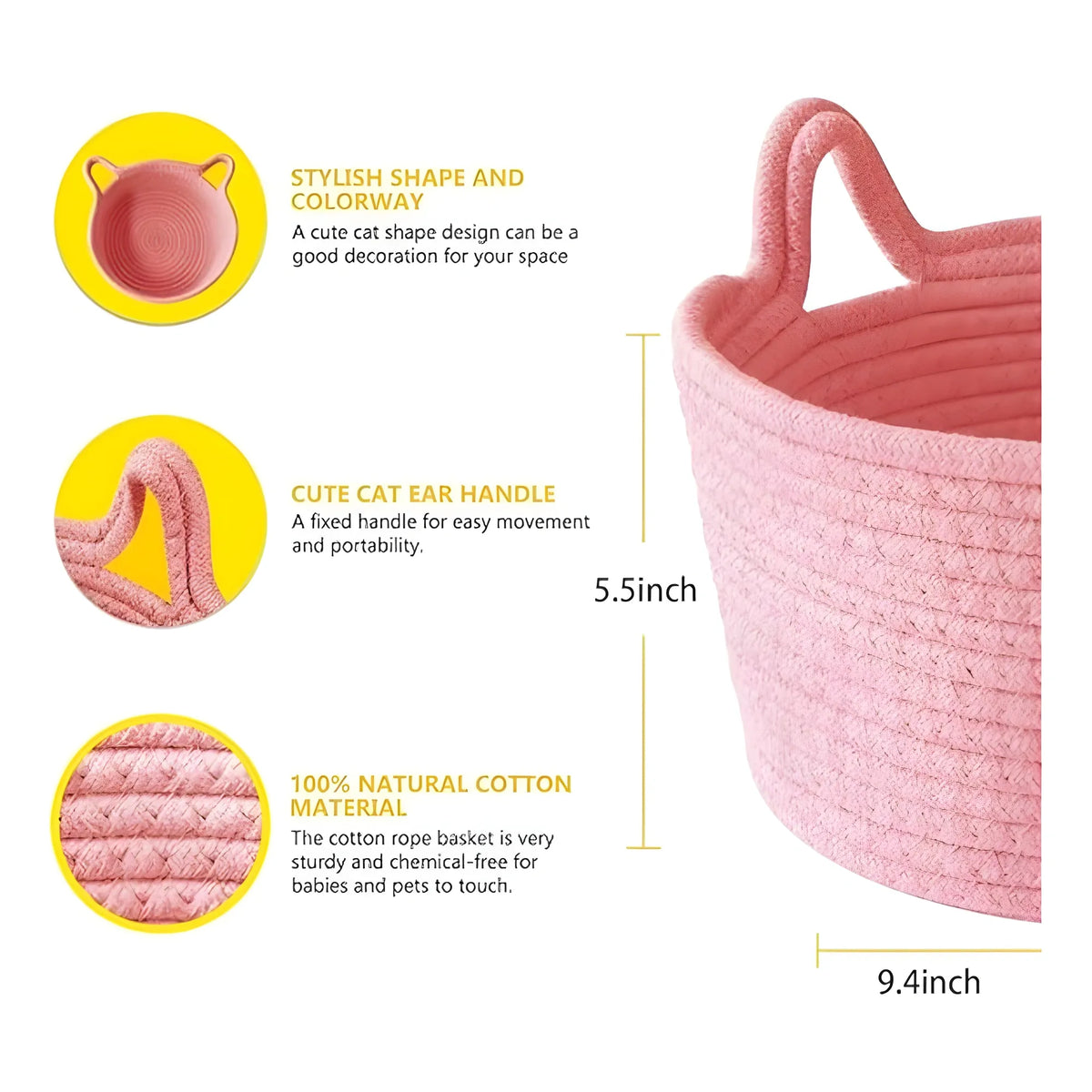 Cotton Pack Of_1 Plain Cat Basket 9x5 Inch (Pink)