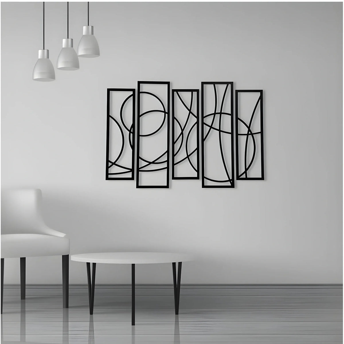 Wooden 5-Piece Wall Art Panel Frame – Elegant Black Abstract Design