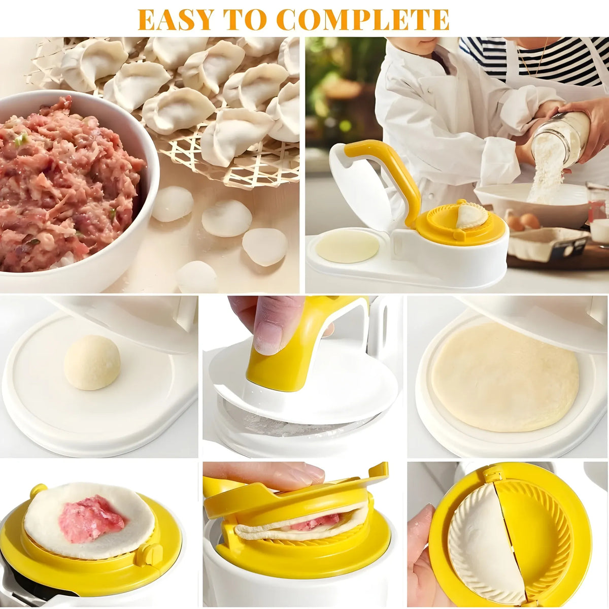 Plastic Solid Dumpling Maker Mold Press (Yellow-White)