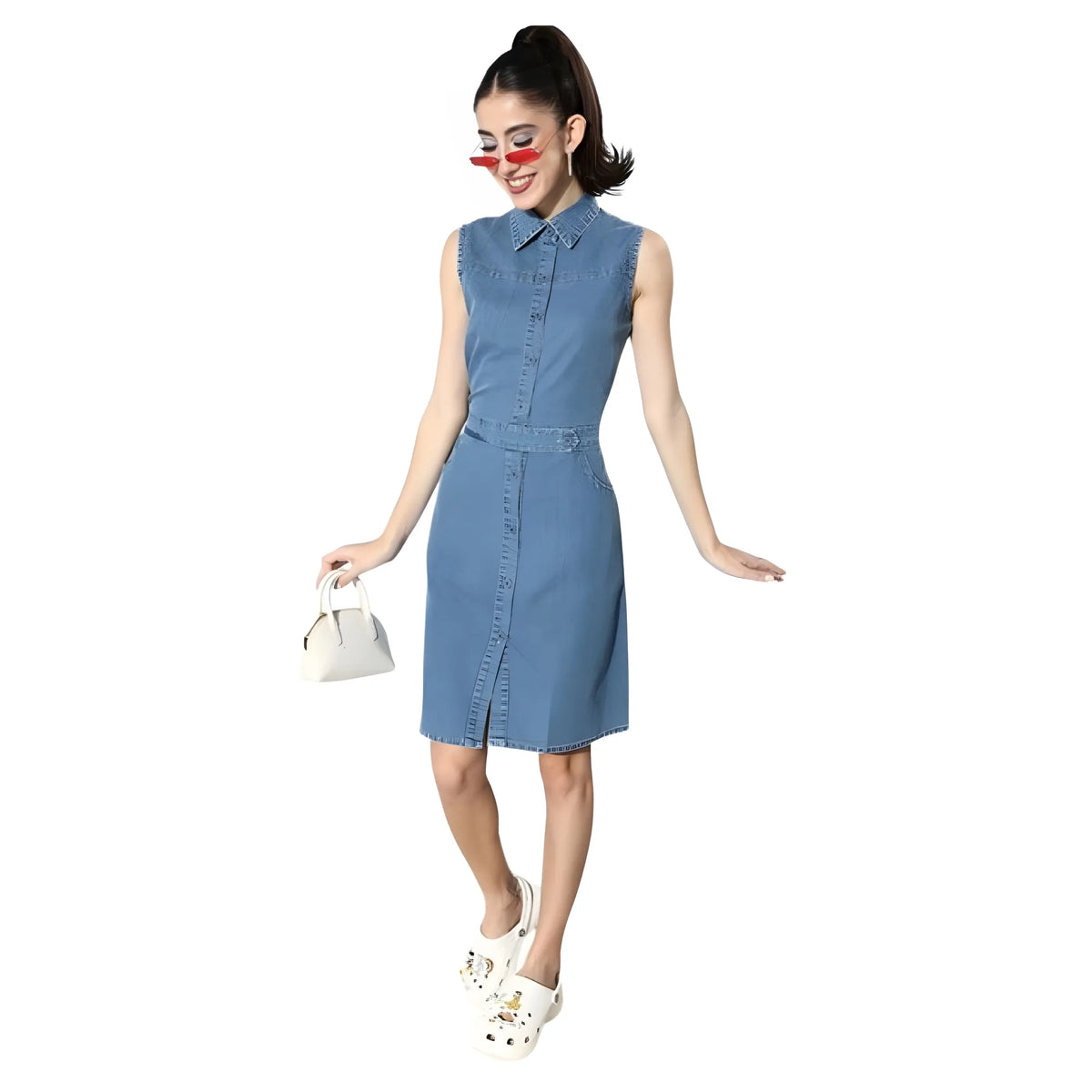 Women's Denim Solid Sleeveless Dress (blue) | Women Signature Collection