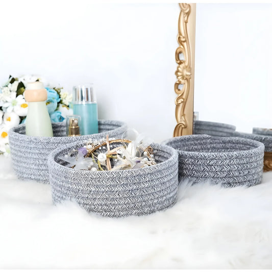 Cotton 8x3 Inch Kidi Round 3 Set Bedside Organizer With Out Lid (Gray)