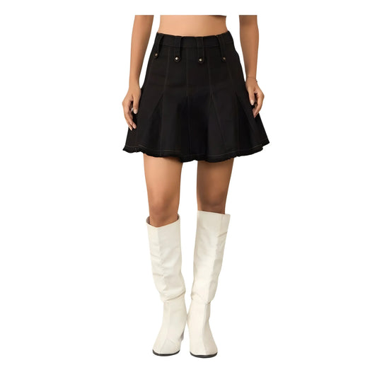 Women's Denim Washed Buttoned Skirt (black) | Women Signature Collection