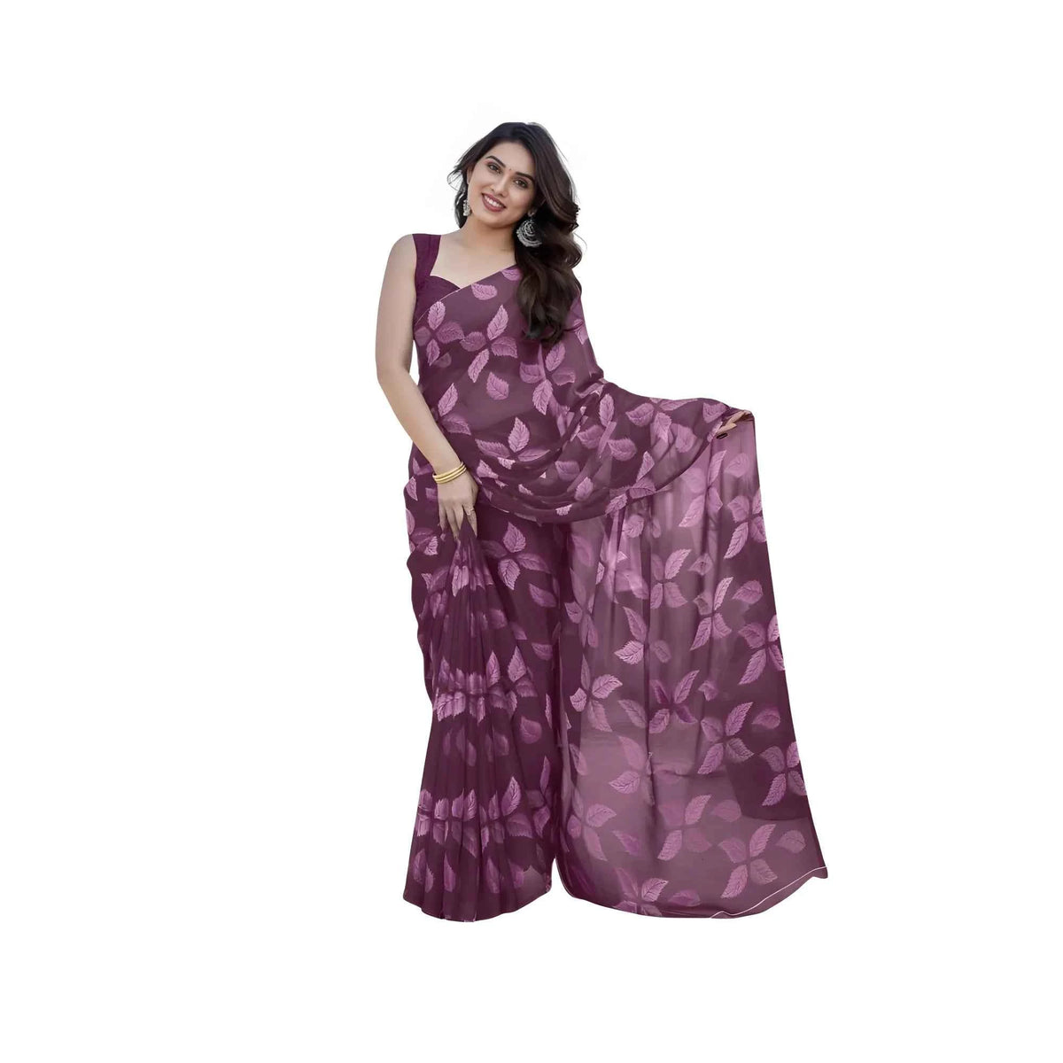 Aurelle Chiffon Printed Saree With Unstitched Blouse